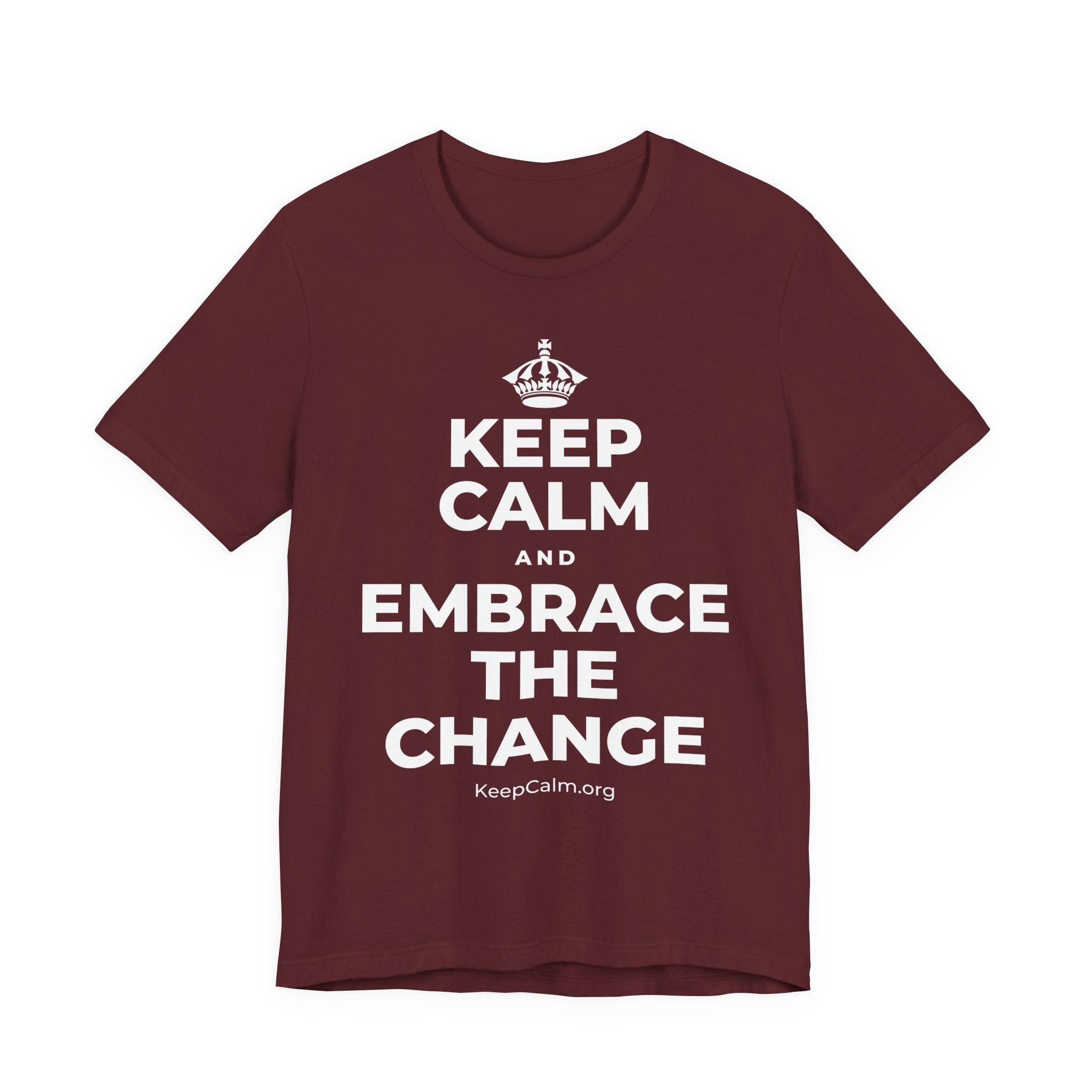KEEP CALM AND EMBRACE THE CHANGE T-Shirt (Baby Blue–Silver)
