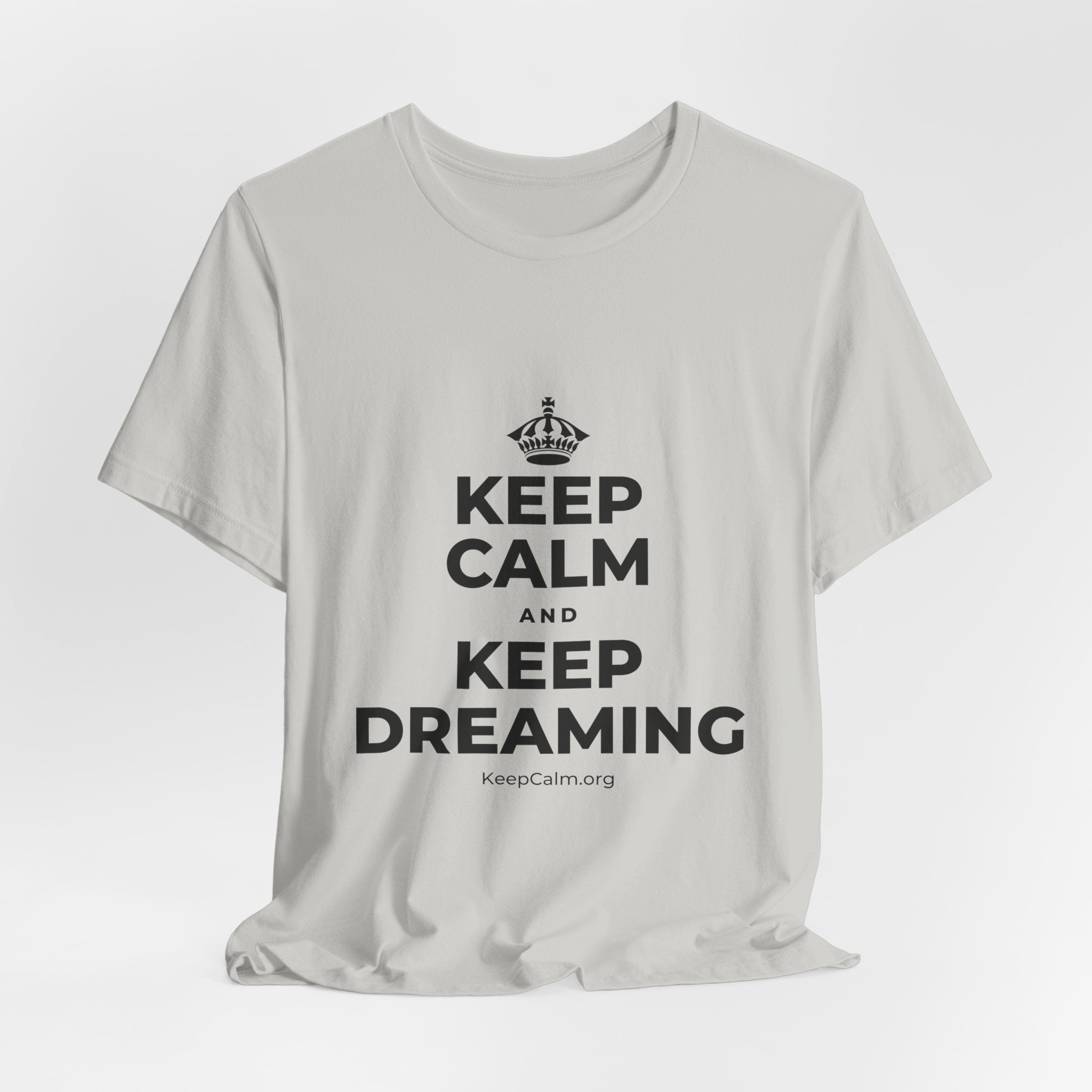 KEEP CALM AND KEEP DREAMING T-Shirt (Baby Blue–Silver)