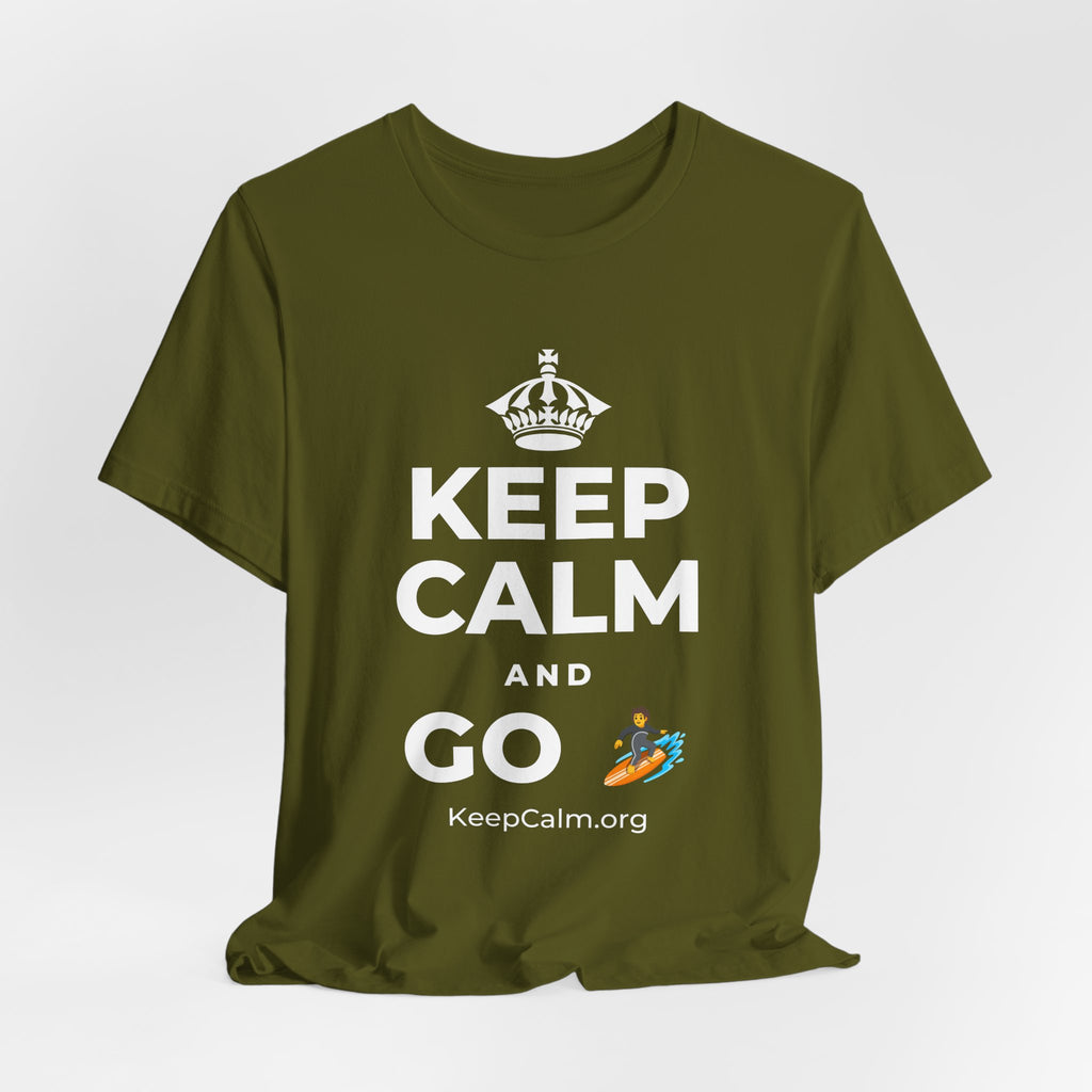 KEEP CALM AND GO 🏄 T-Shirt (Baby Blue–Silver)