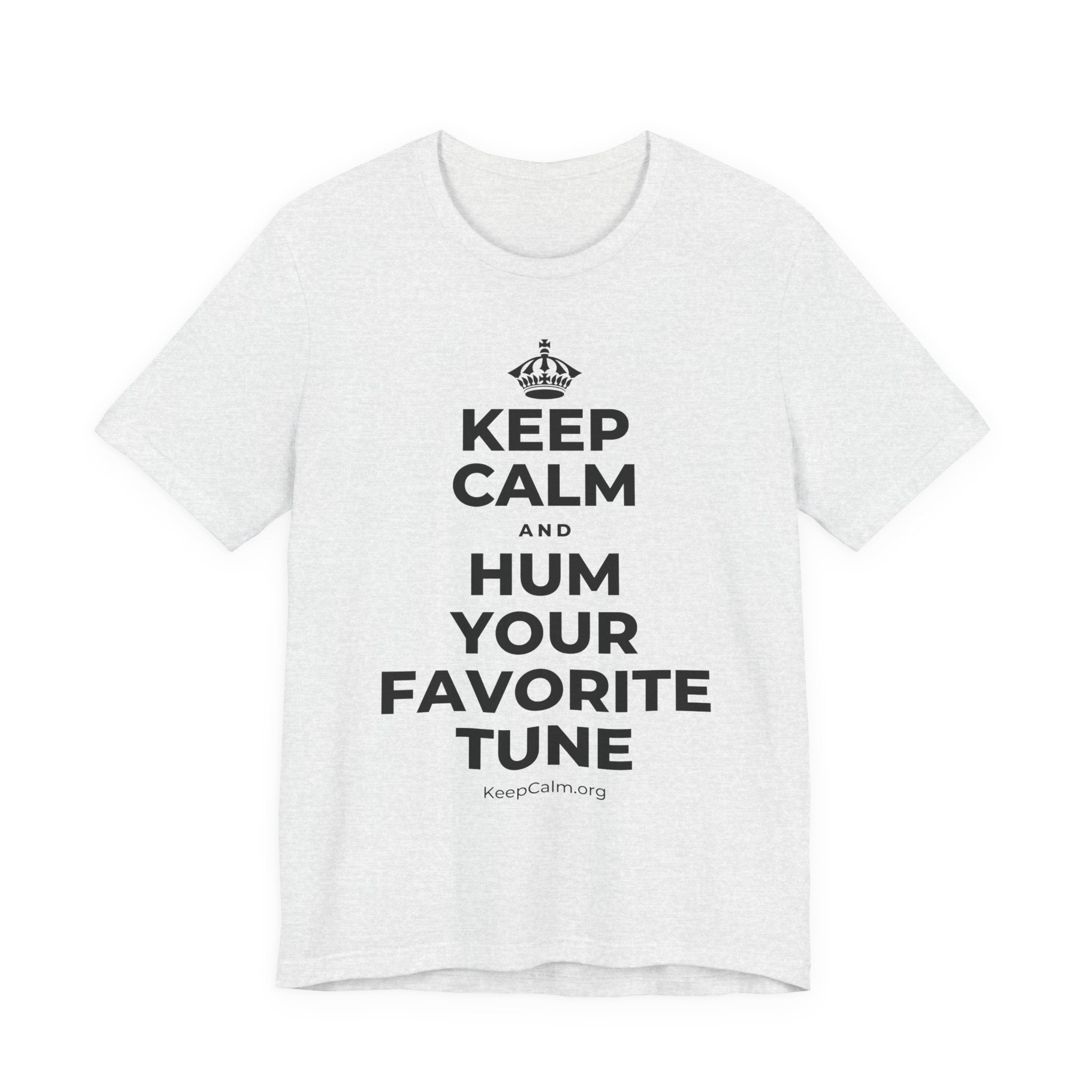 KEEP CALM AND HUM YOUR FAVORITE TUNE T-Shirt (Soft Cream–Heather Mauve)