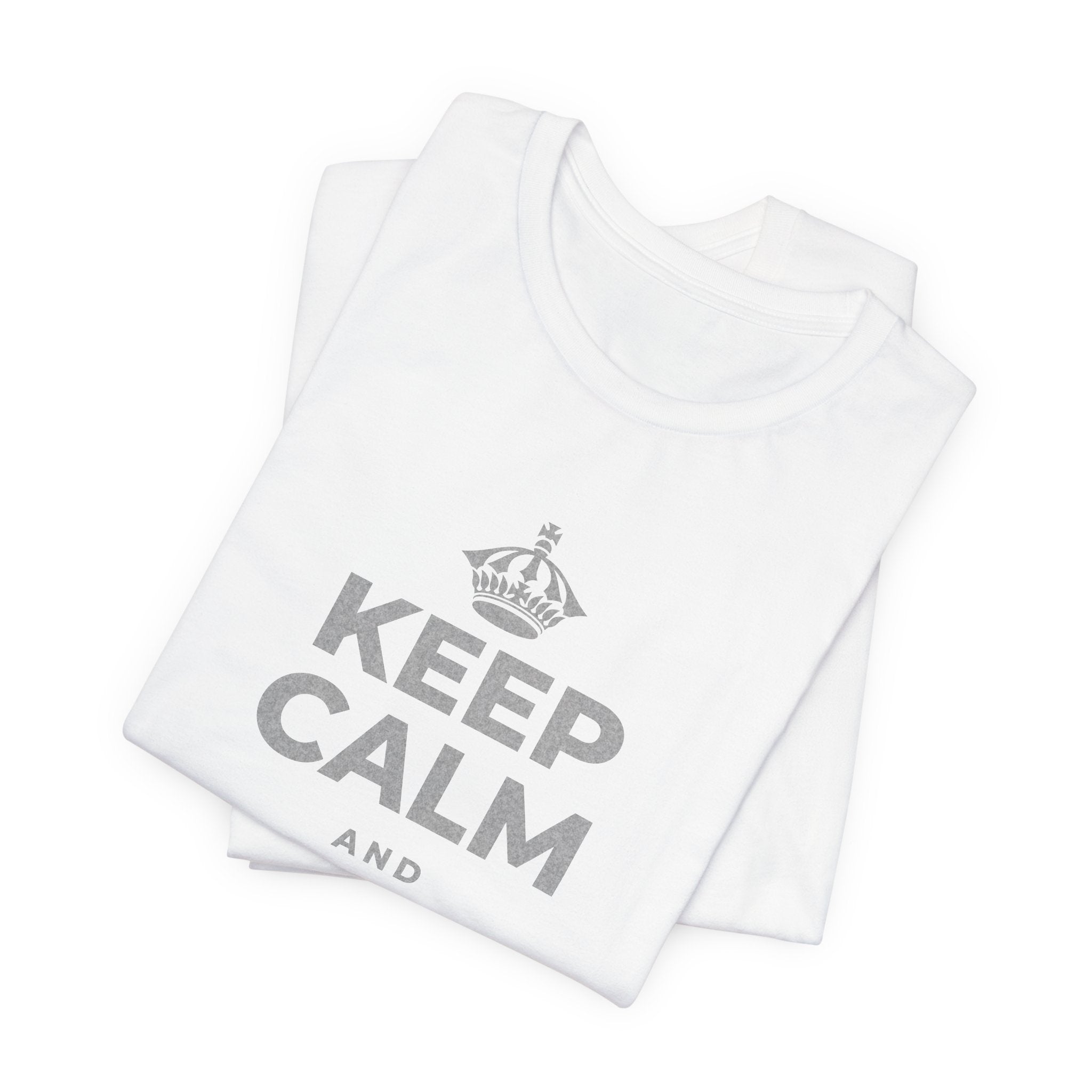 KEEP CALM AND FIND THE WATER T-Shirt (White–Asphalt)