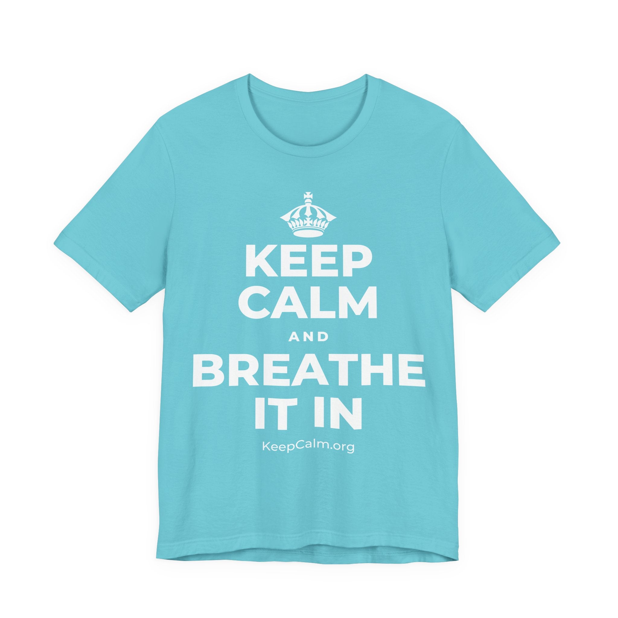 KEEP CALM AND BREATHE IT IN T-Shirt (Soft Cream–Heather Mauve)