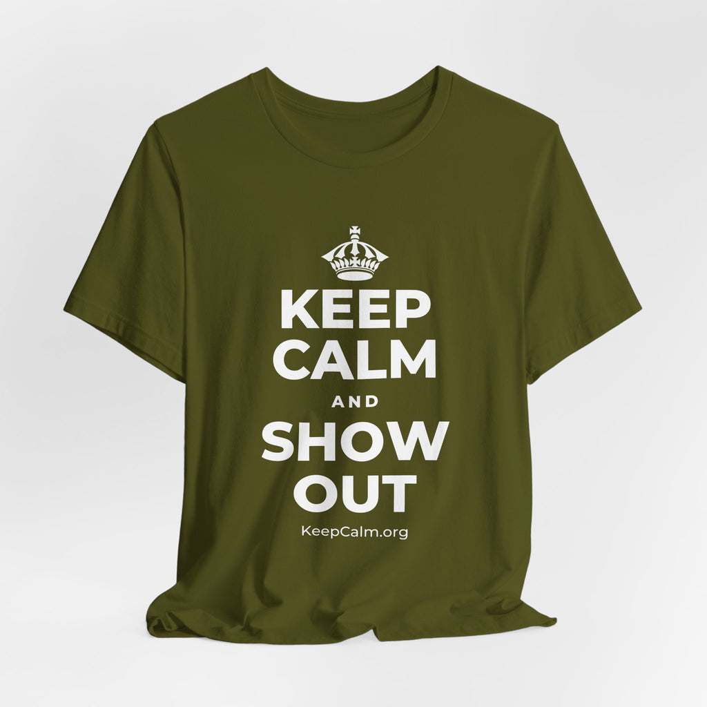 KEEP CALM AND SHOW OUT T-Shirt (Baby Blue–Silver)