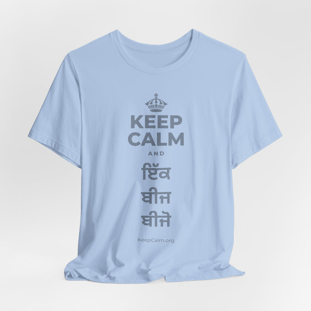 KEEP CALM AND ਇੱਕ ਬੀਜ ਬੀਜੋ T-Shirt (Baby Blue–Silver)