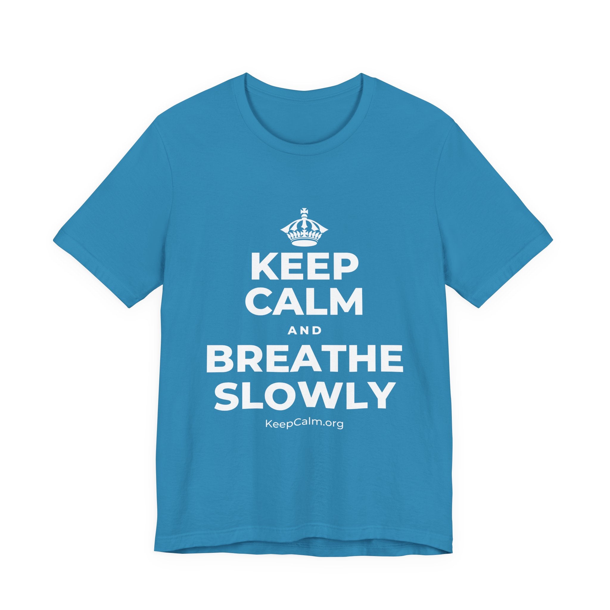 KEEP CALM AND BREATHE SLOWLY T-Shirt (White–Asphalt)