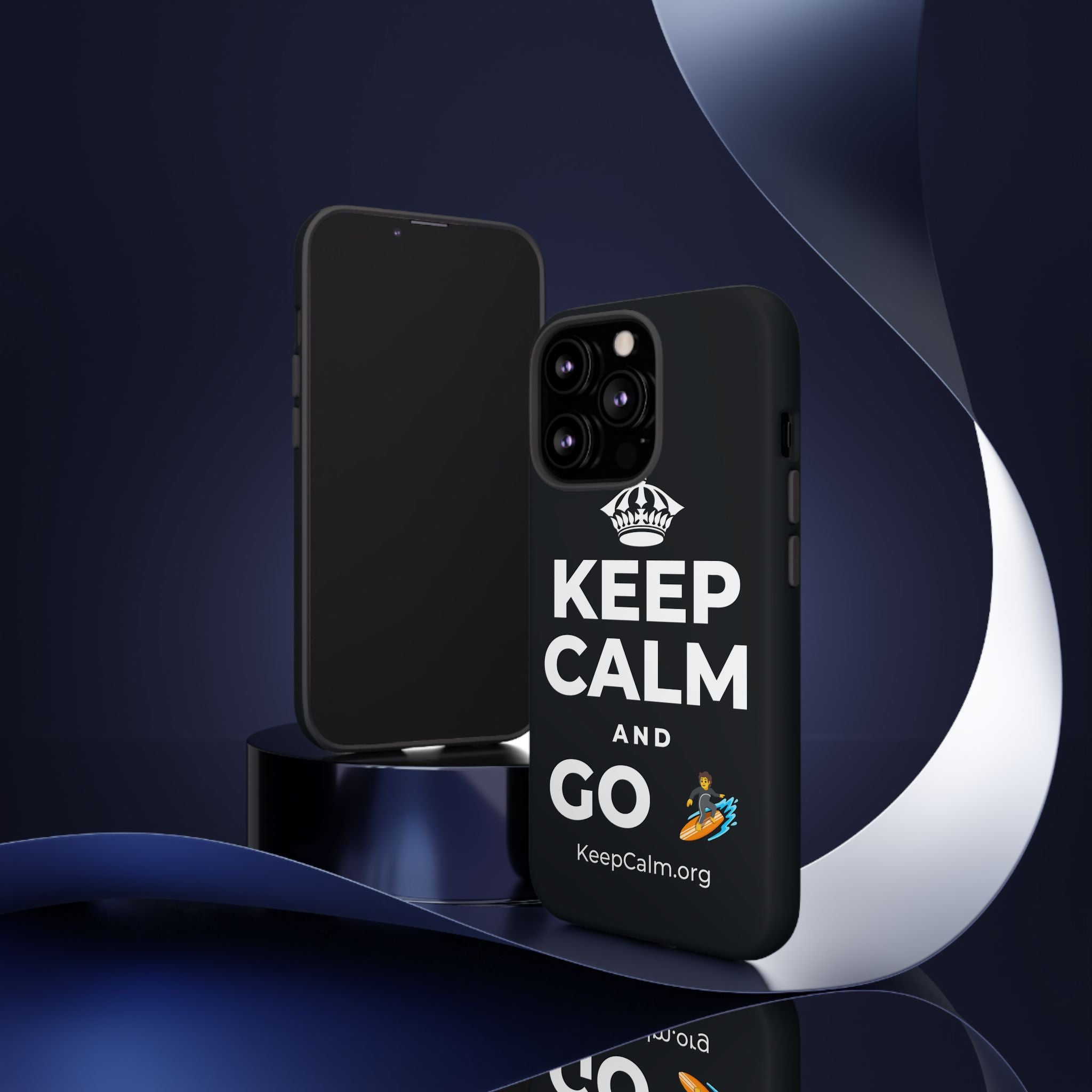 KEEP CALM AND GO 🏄 Phone Case (Dark)