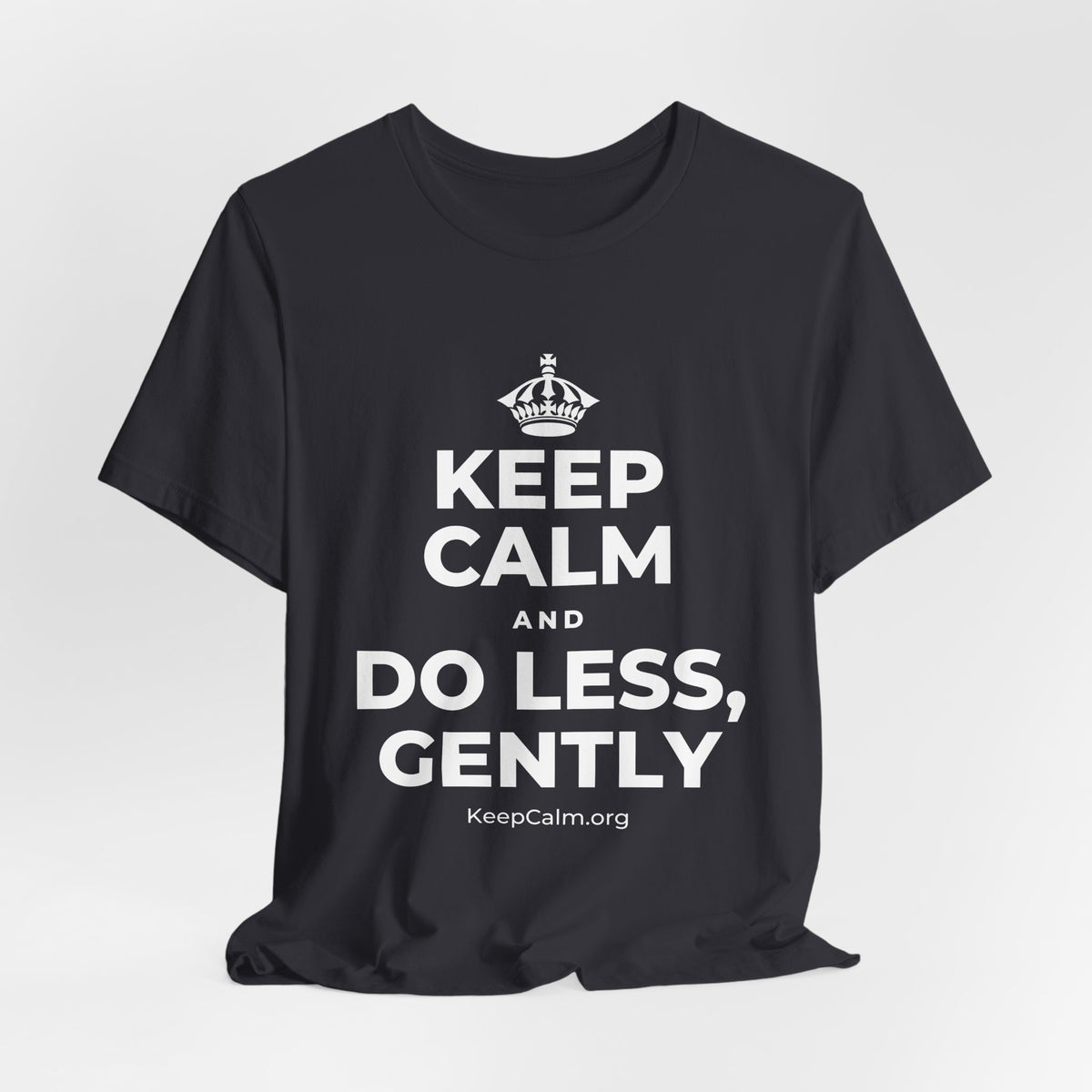 KEEP CALM AND DO LESS, GENTLY T-Shirt (Baby Blue–Silver)