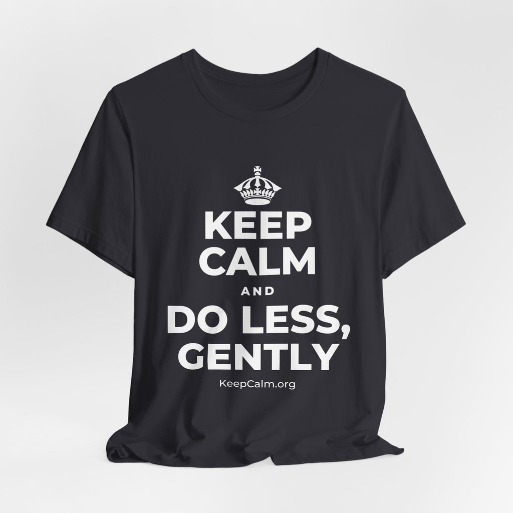 KEEP CALM AND DO LESS, GENTLY T-Shirt (Baby Blue–Silver)
