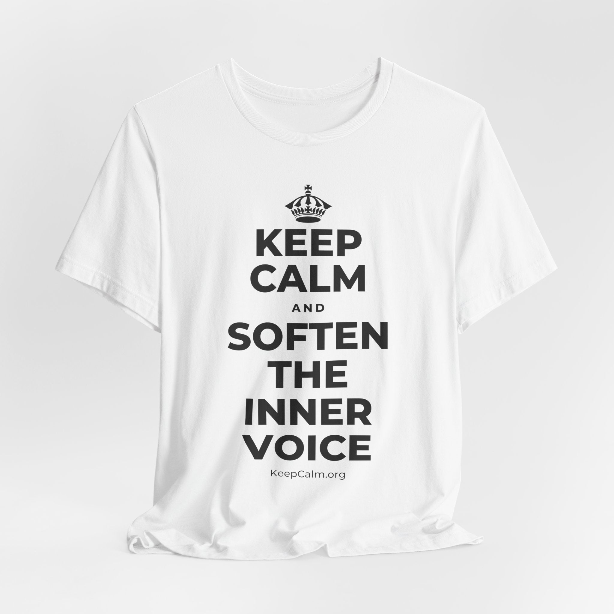 KEEP CALM AND SOFTEN THE INNER VOICE T-Shirt (White–Asphalt)