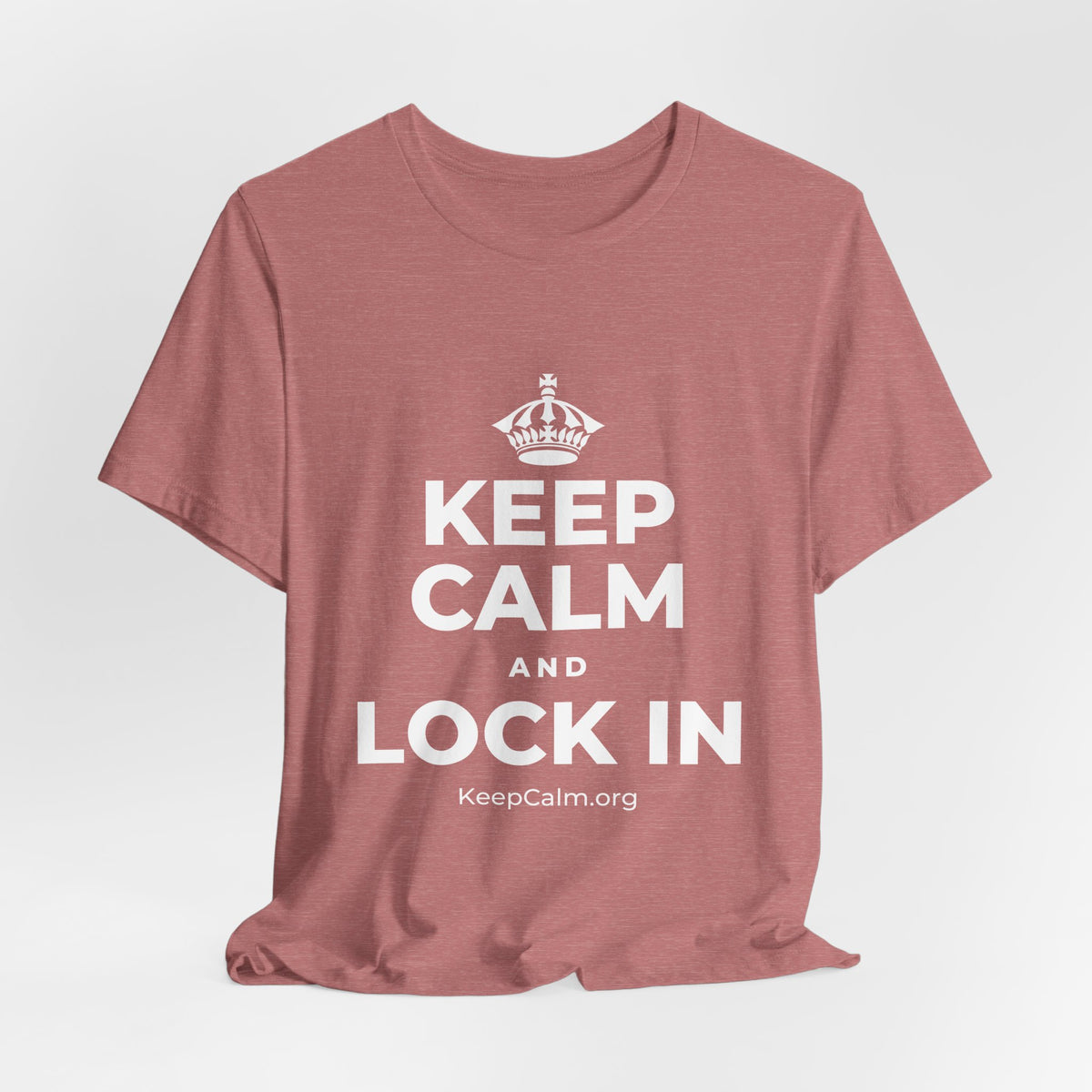KEEP CALM AND LOCK IN T-Shirt (Soft Cream–Heather Mauve)