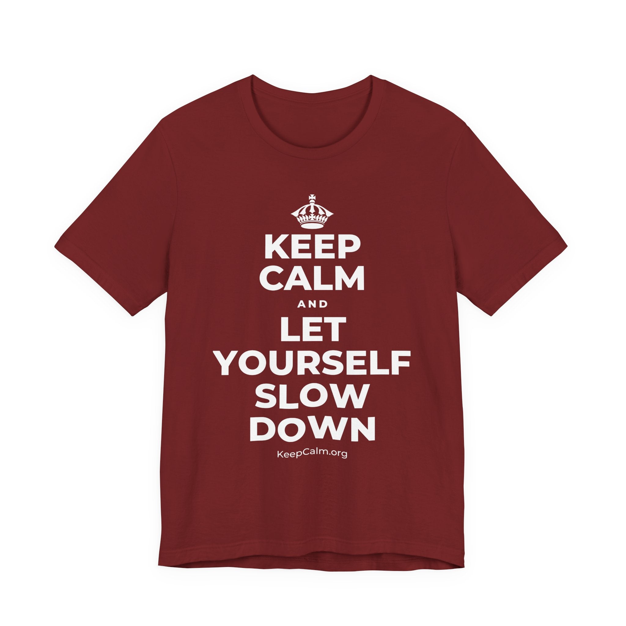 KEEP CALM AND LET YOURSELF SLOW DOWN T-Shirt (Baby Blue–Silver)