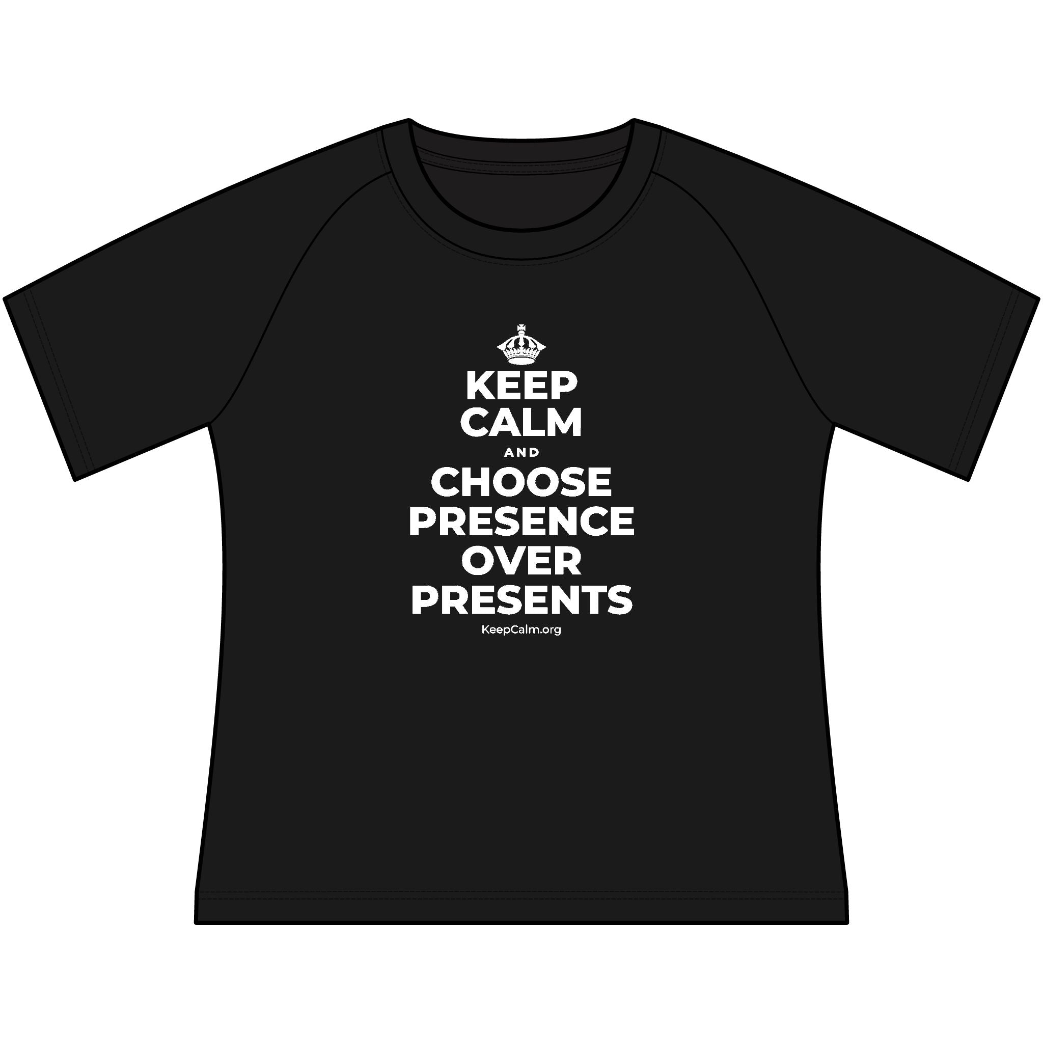 KEEP CALM AND CHOOSE PRESENCE OVER PRESENTS Women's Raglan Tee