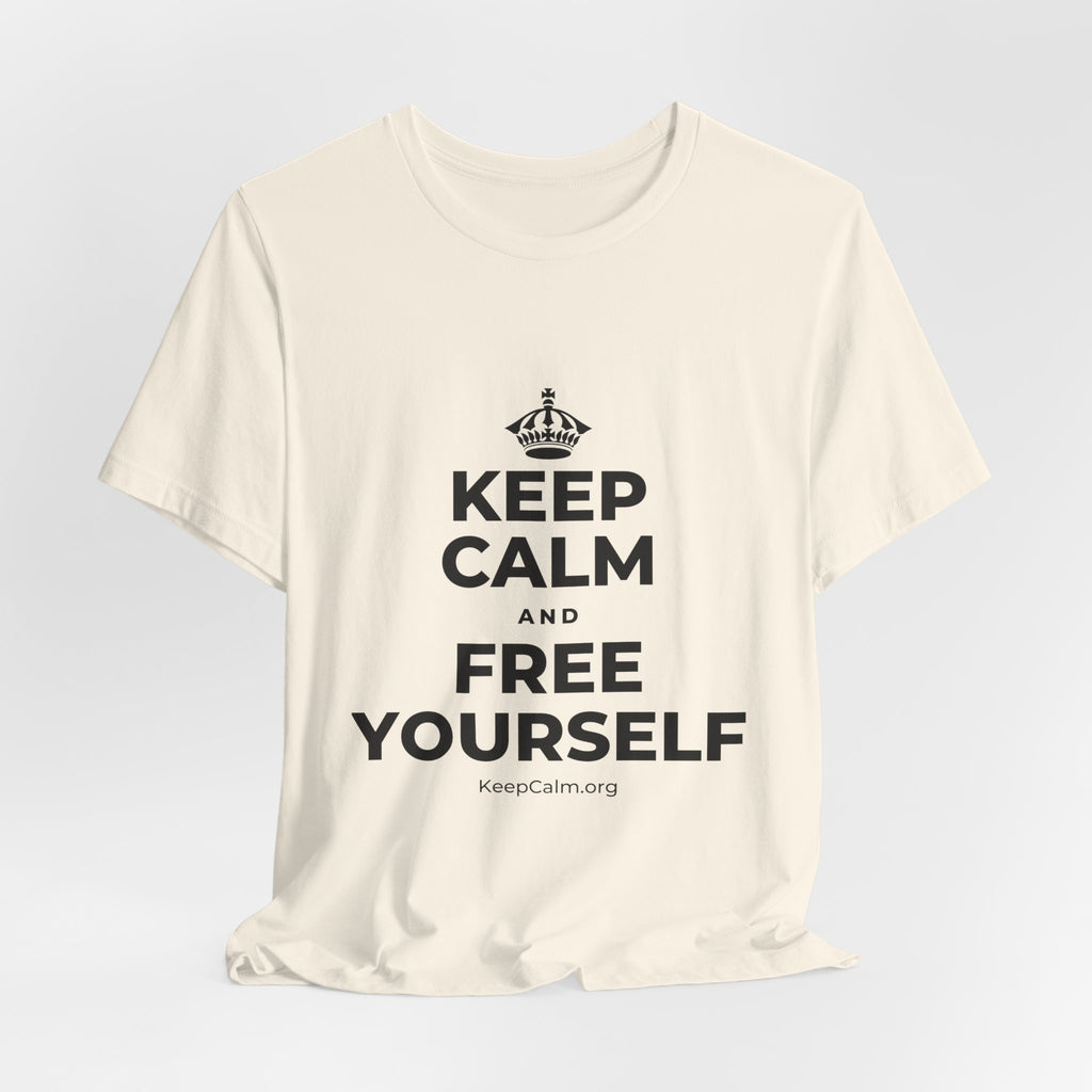 KEEP CALM AND FREE YOURSELF T-Shirt (White–Asphalt)