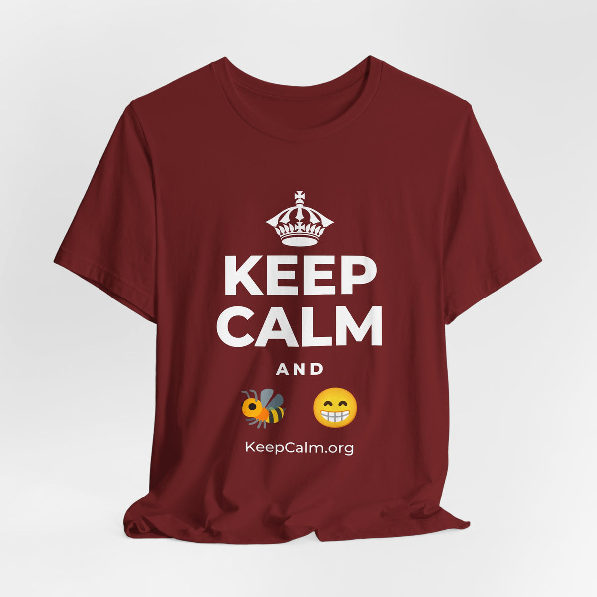 KEEP CALM AND BEE HAPPY T-Shirt (Baby Blue–Silver)