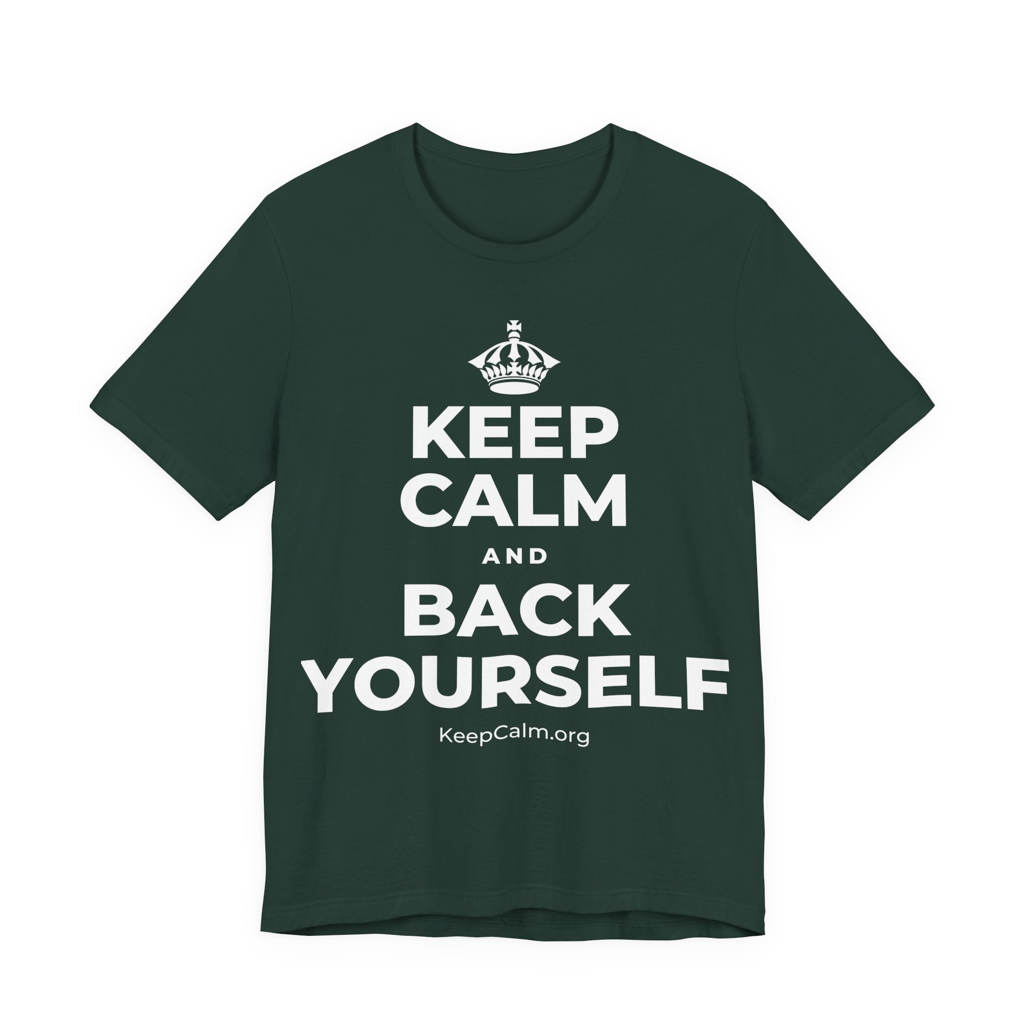 KEEP CALM AND BACK YOURSELF T-Shirt (White–Asphalt)