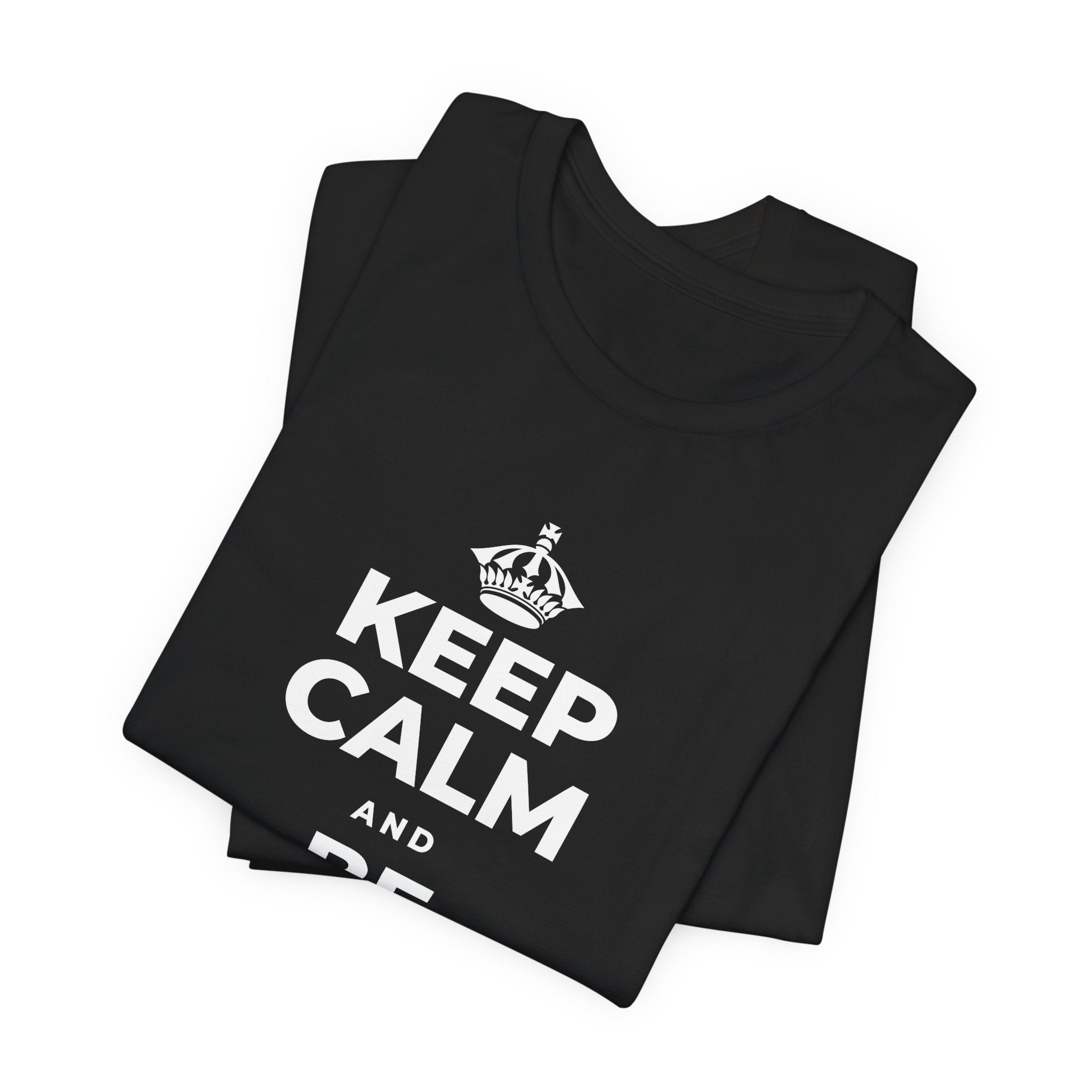 KEEP CALM AND BE STRONG LIKE A 🦕 T-Shirt (White–Asphalt)
