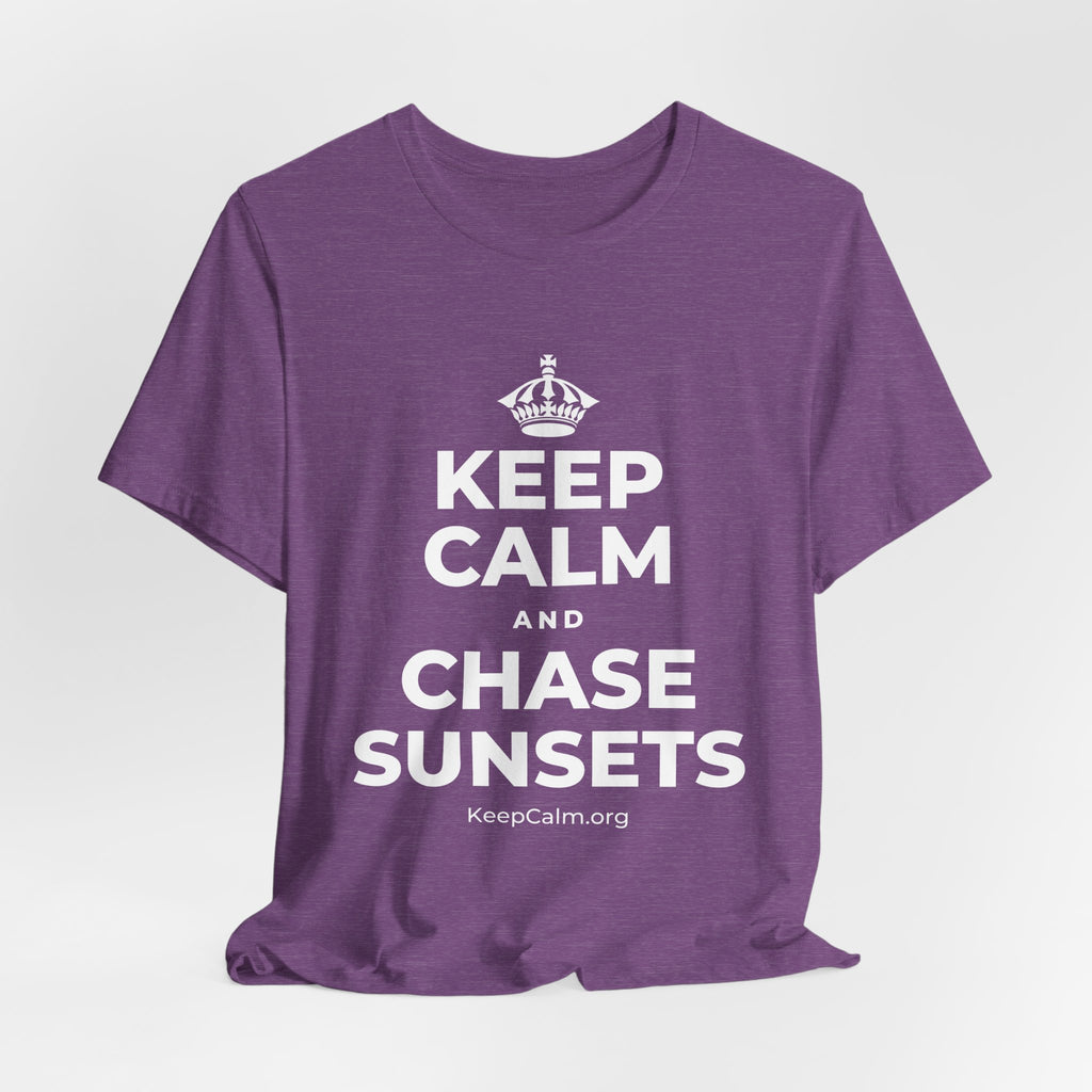 KEEP CALM AND CHASE SUNSETS T-Shirt (Baby Blue–Silver)