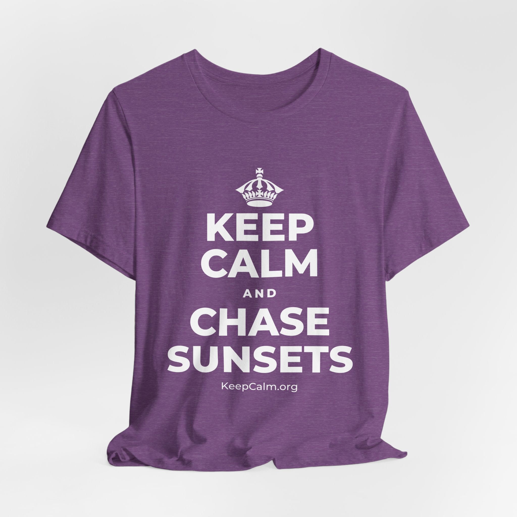 KEEP CALM AND CHASE SUNSETS T-Shirt (Baby Blue–Silver)