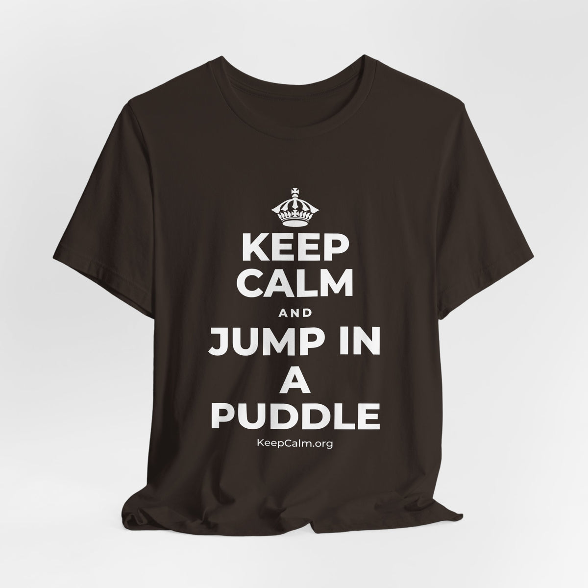 KEEP CALM AND JUMP IN A PUDDLE T-Shirt (Soft Cream–Heather Mauve)