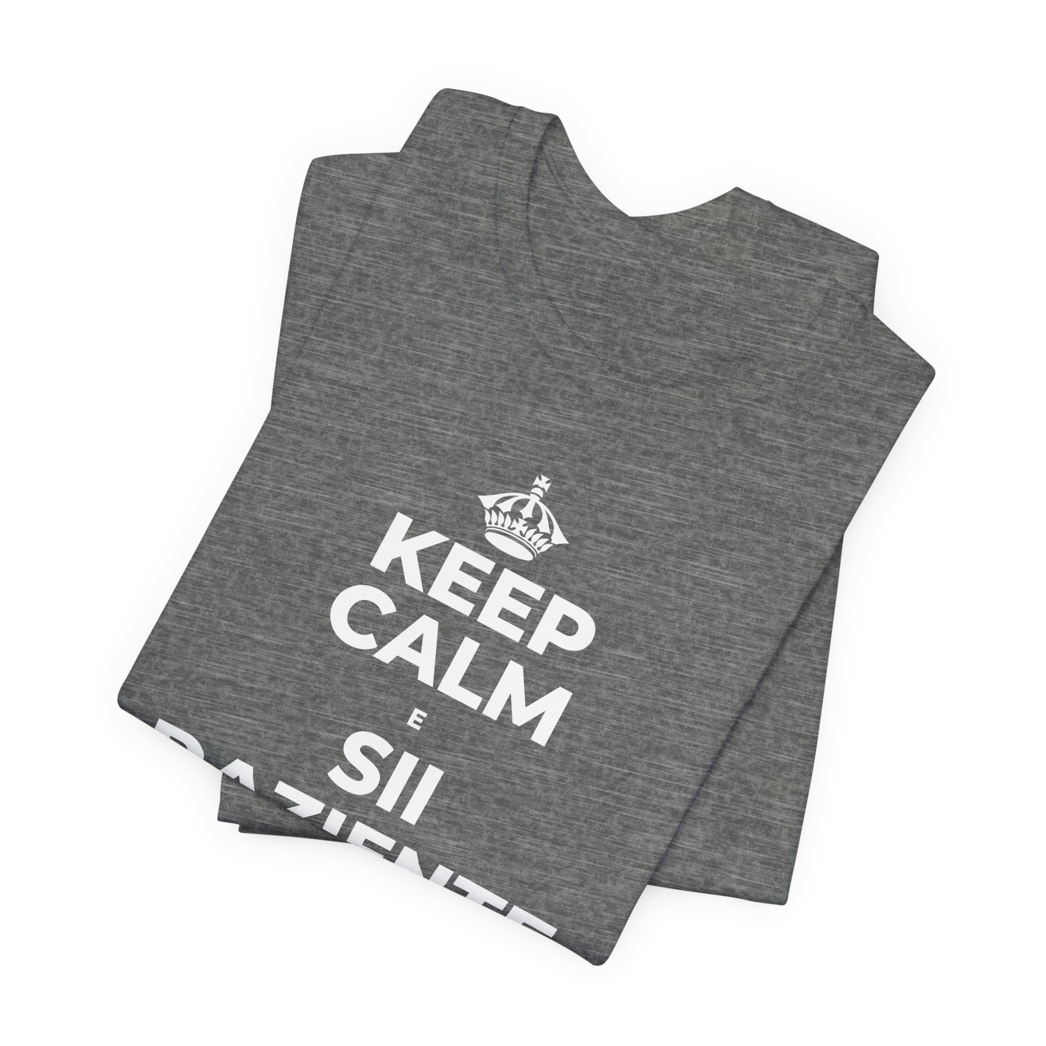 KEEP CALM E SII PAZIENTE CON LE NUOVE ABITUDINI T-Shirt (Baby Blue–Silver)