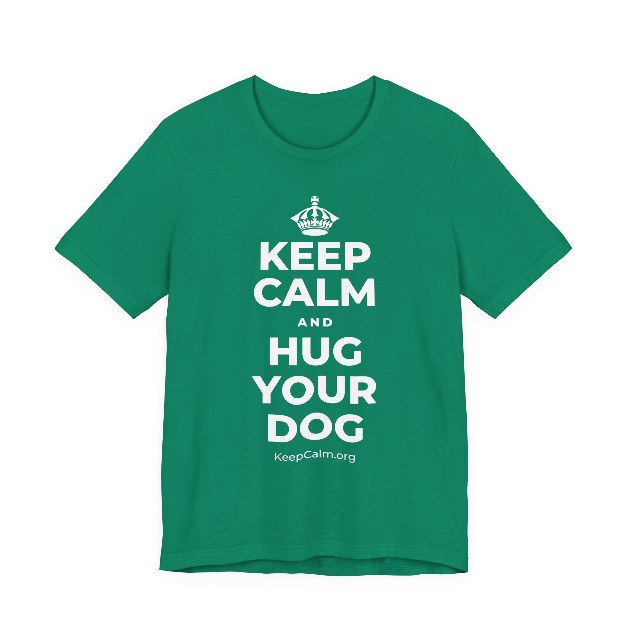 KEEP CALM AND HUG YOUR DOG T-Shirt (White–Asphalt)