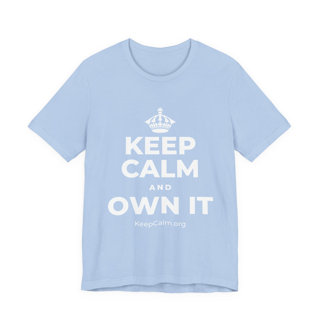 KEEP CALM AND OWN IT T-Shirt (Baby Blue–Silver)