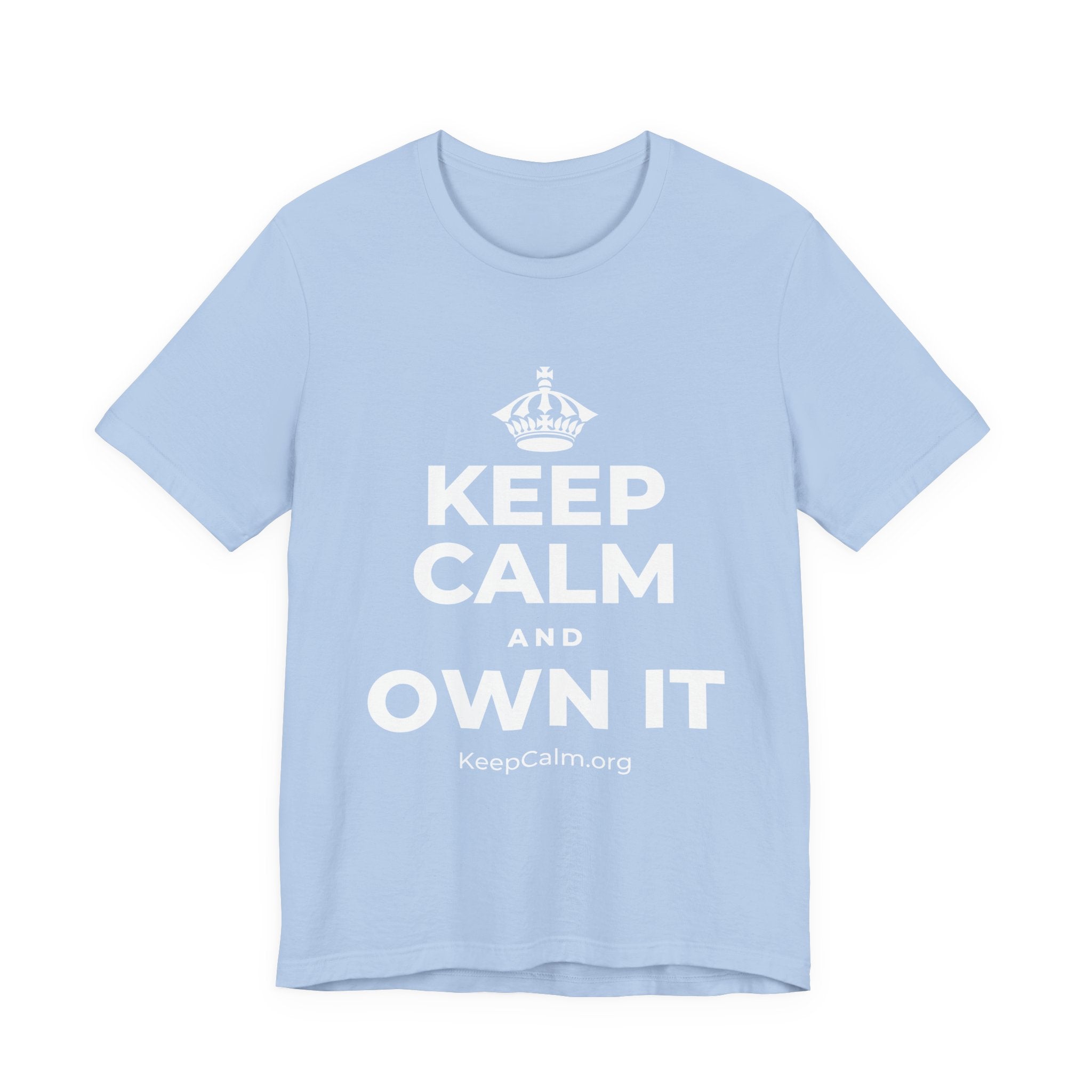KEEP CALM AND OWN IT T-Shirt (Baby Blue–Silver)