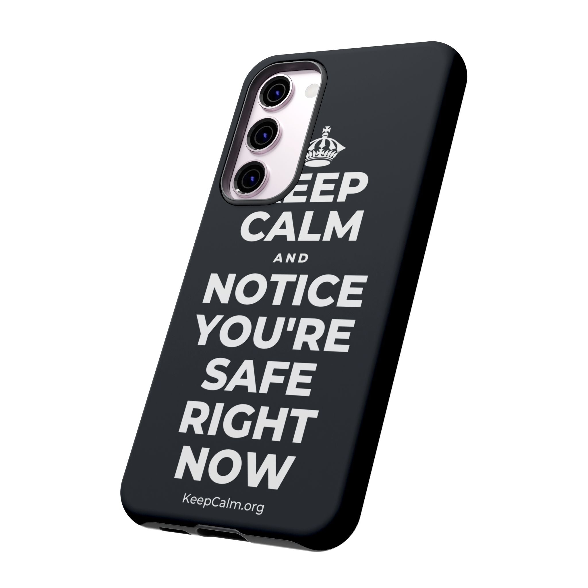 KEEP CALM AND NOTICE YOU'RE SAFE RIGHT NOW Phone Case (Dark)