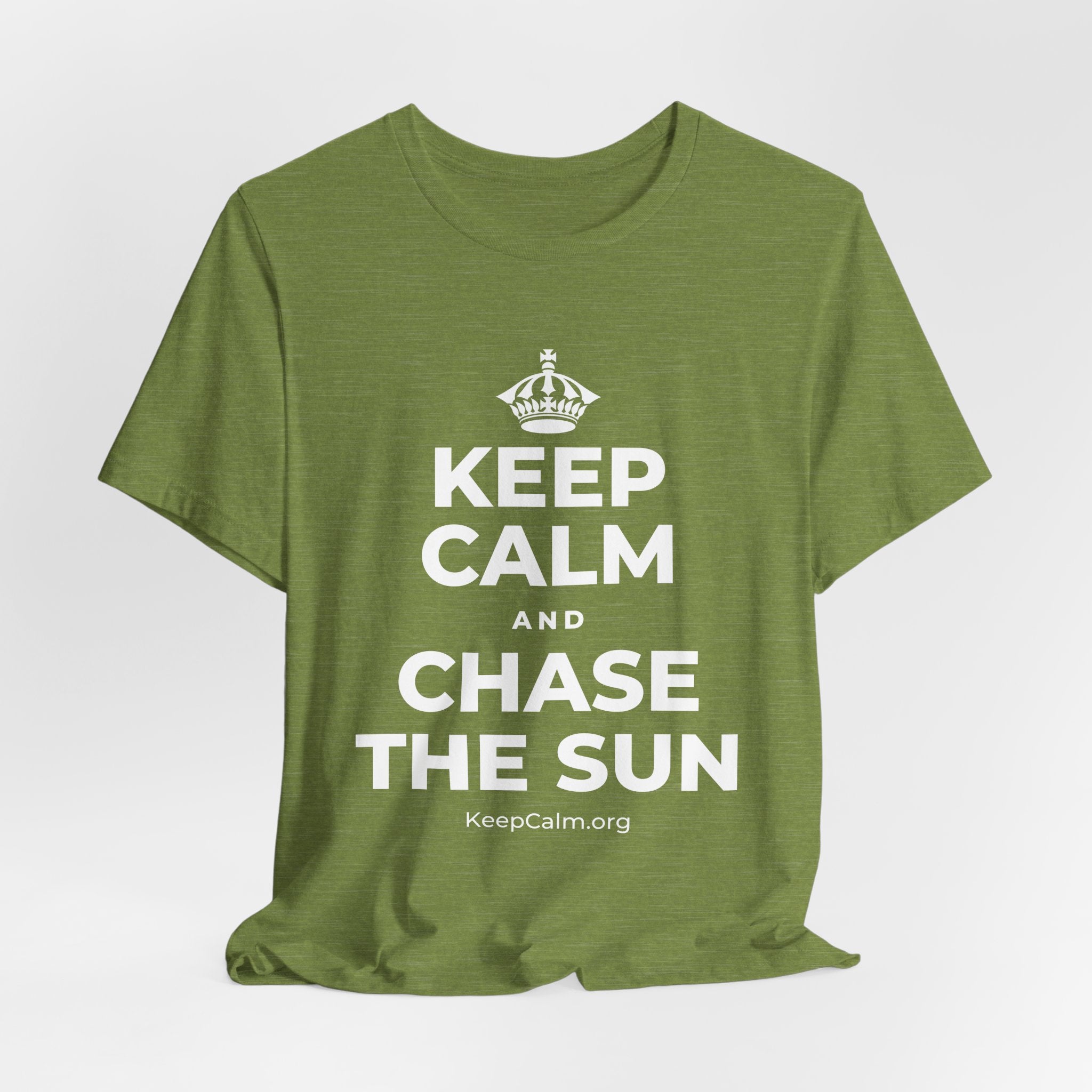 KEEP CALM AND CHASE THE SUN T-Shirt (Baby Blue–Silver)