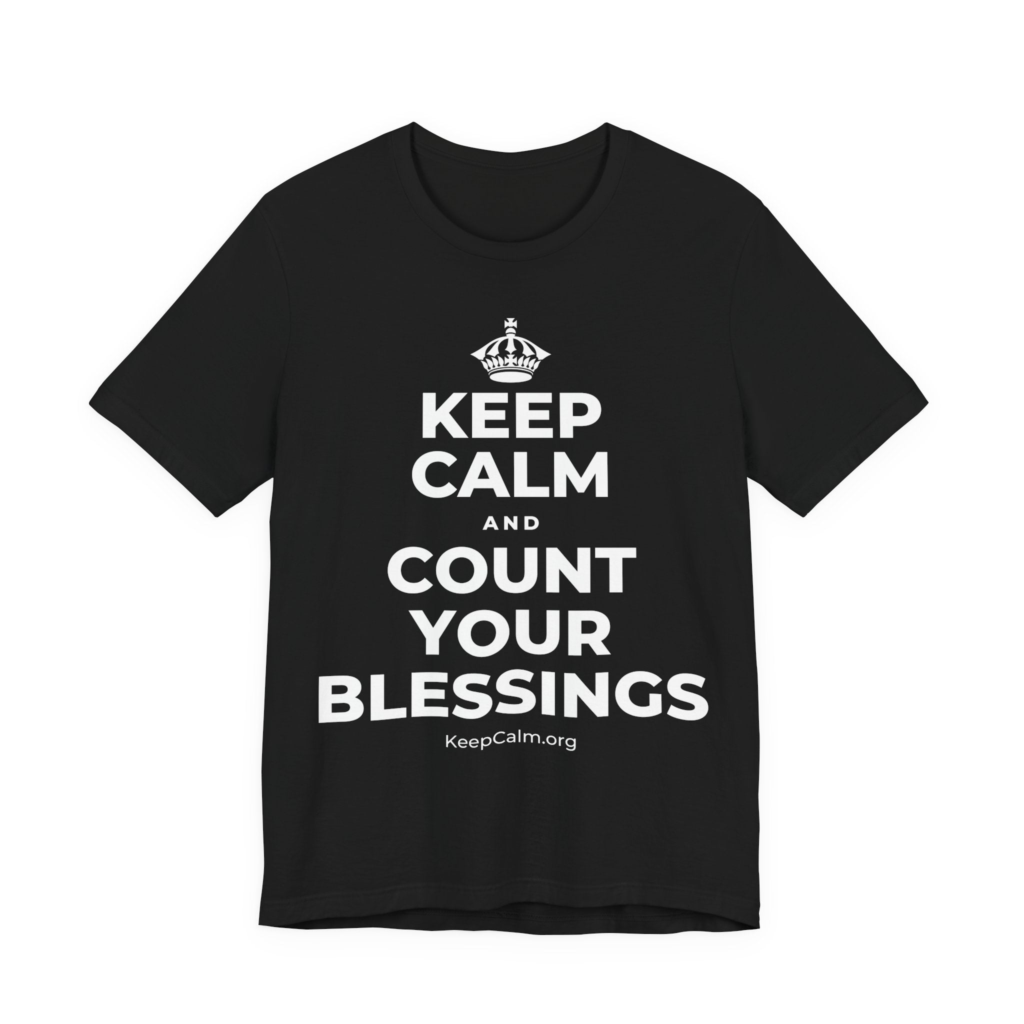 KEEP CALM AND COUNT YOUR BLESSINGS T-Shirt (White–Asphalt)