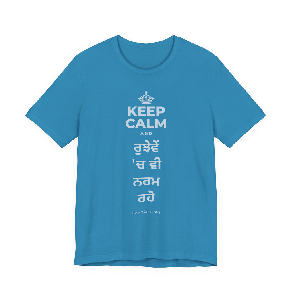 KEEP CALM AND ਰੁਝੇਵੇਂ 'ਚ ਵੀ ਨਰਮ ਰਹੋ T-Shirt (White–Asphalt)