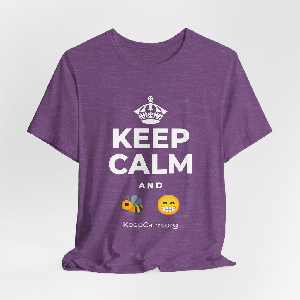 KEEP CALM AND BEE HAPPY T-Shirt (Baby Blue–Silver)