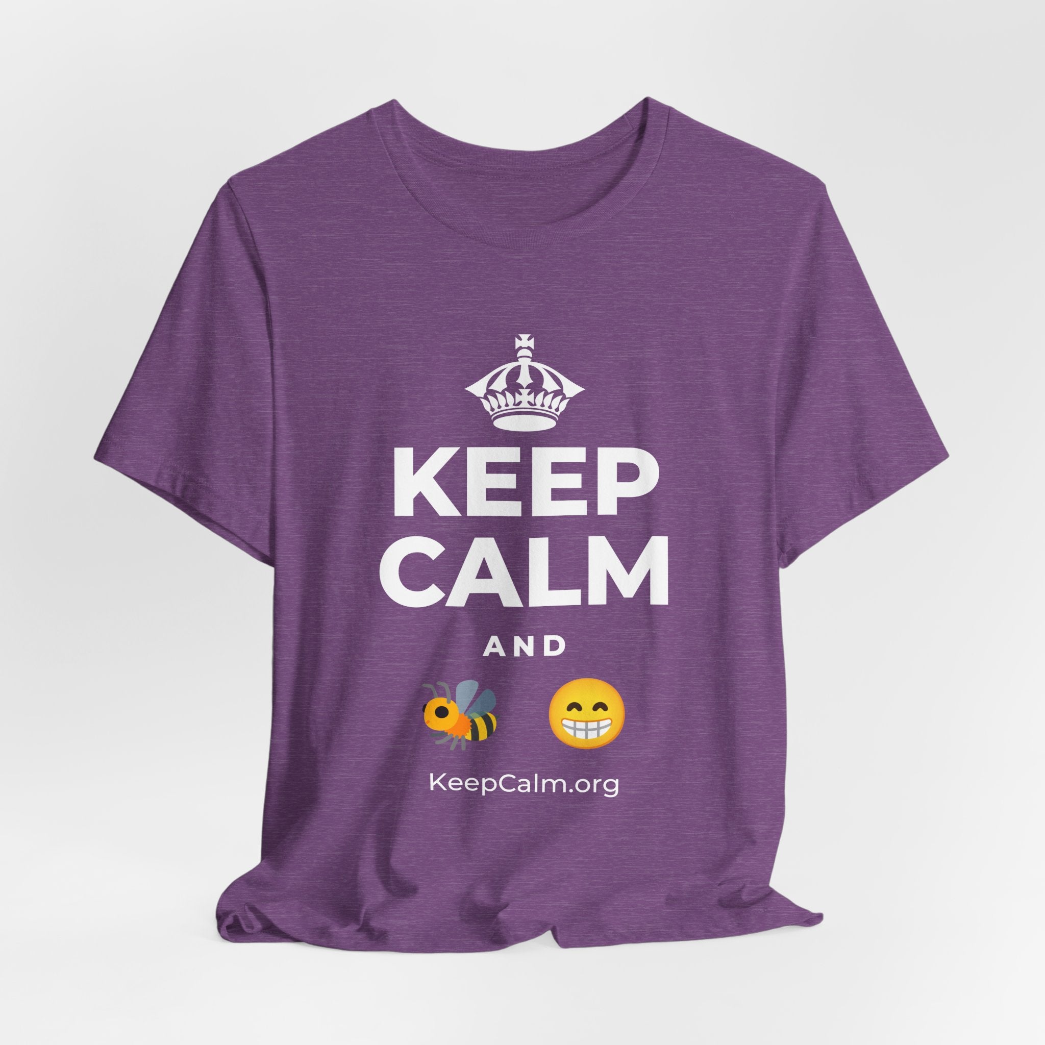 KEEP CALM AND BEE HAPPY T-Shirt (Baby Blue–Silver)