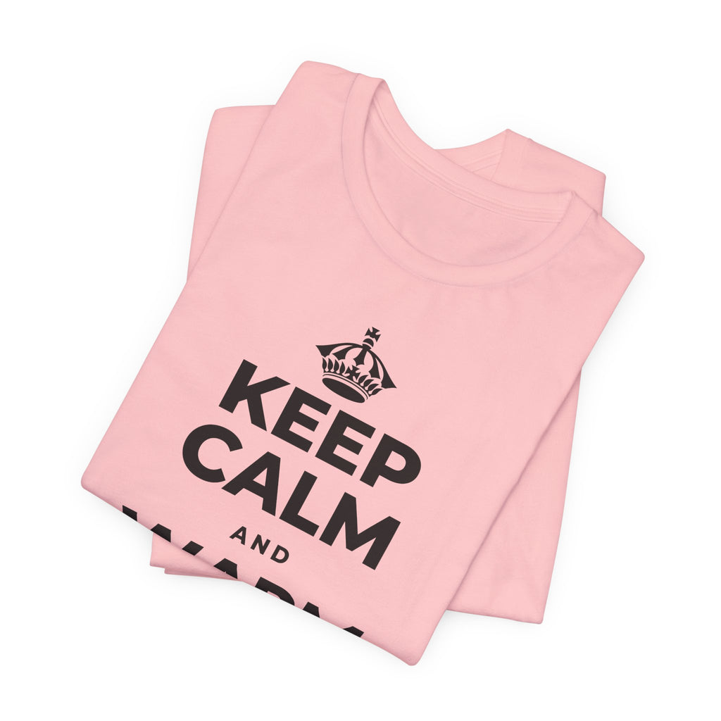 KEEP CALM AND WARM YOUR HANDS T-Shirt (White–Asphalt)