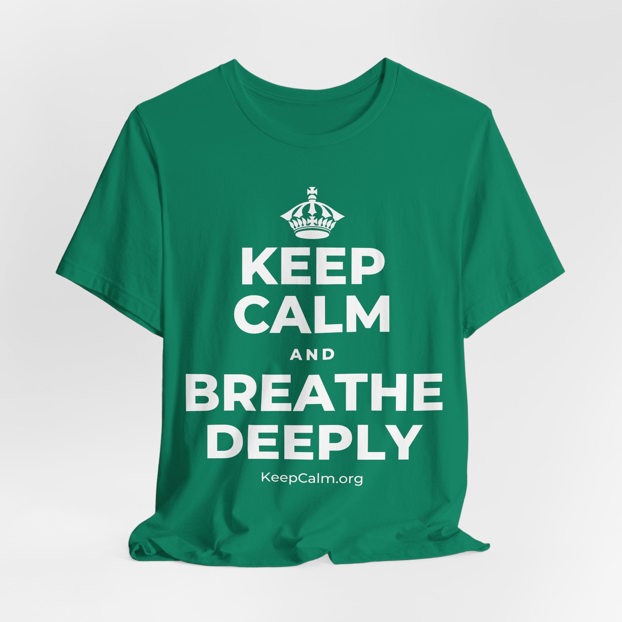 KEEP CALM AND BREATHE DEEPLY T-Shirt (White–Asphalt)