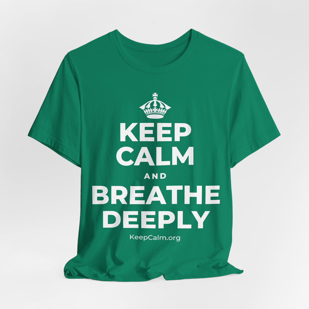 KEEP CALM AND BREATHE DEEPLY T-Shirt (White–Asphalt)