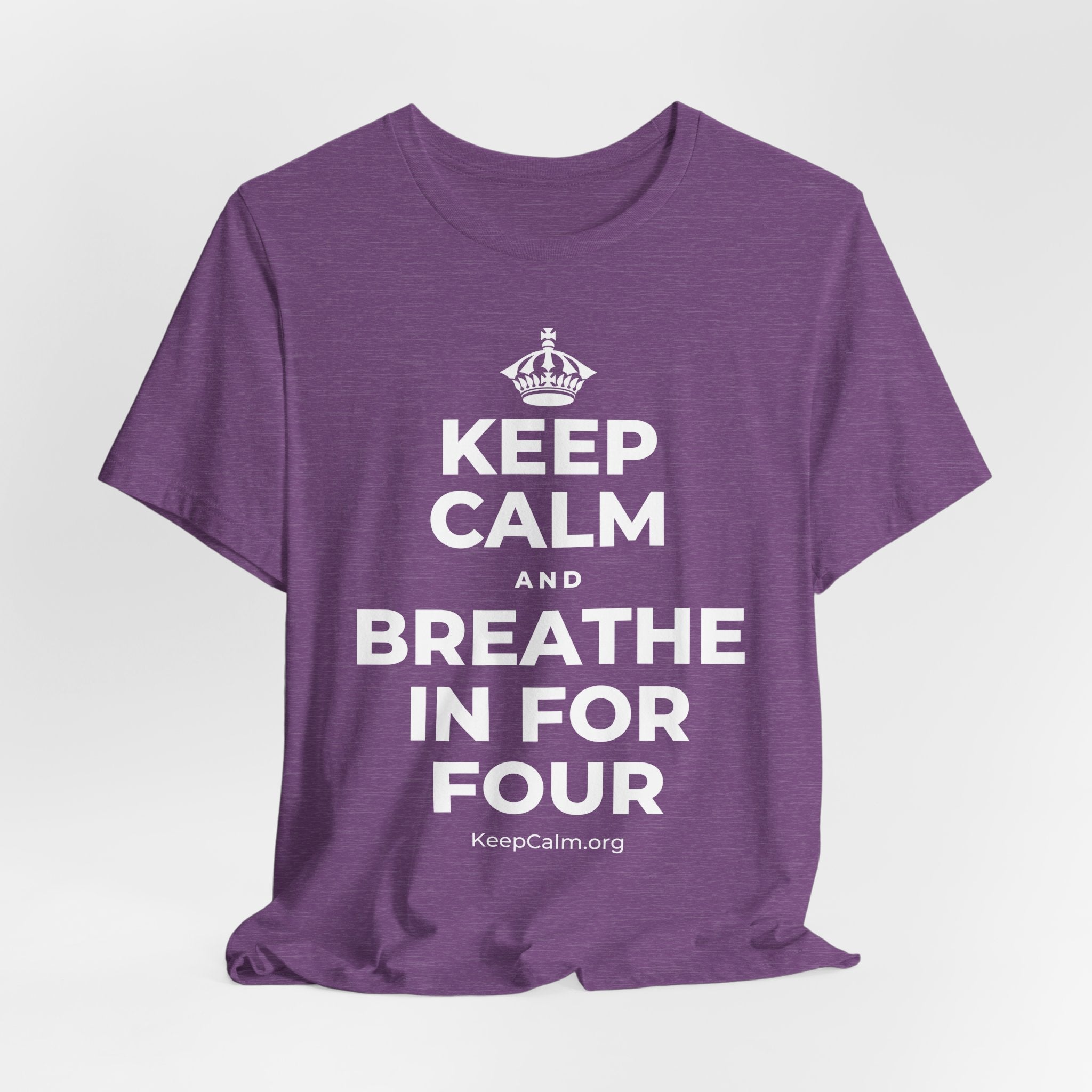 KEEP CALM AND BREATHE IN FOR FOUR T-Shirt (Baby Blue–Silver)
