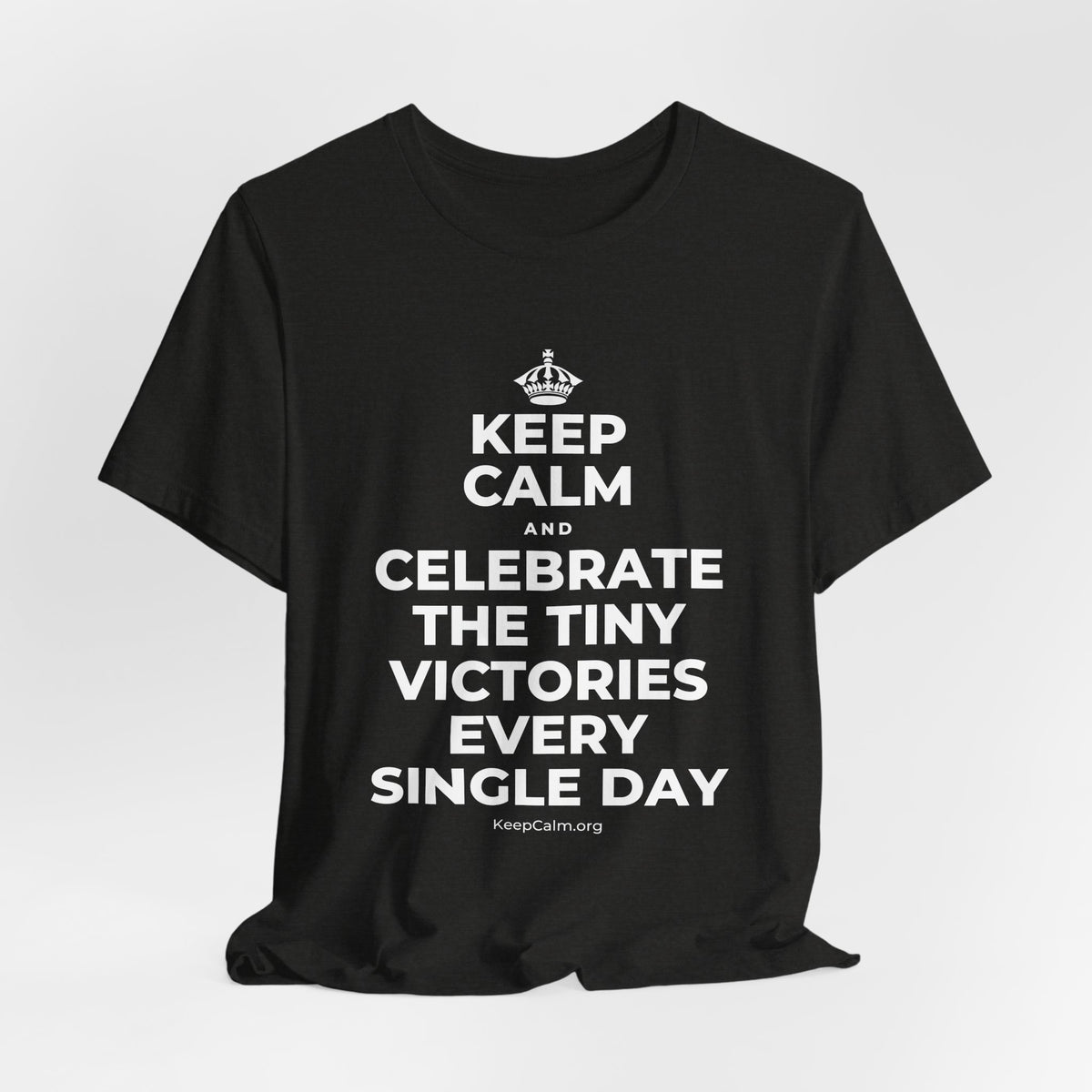 KEEP CALM AND CELEBRATE THE TINY VICTORIES EVERY SINGLE DAY T-Shirt (Soft Cream–Heather Mauve)