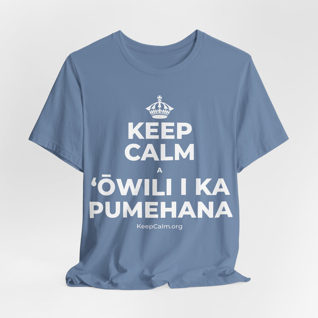 KEEP CALM A ʻŌWILI I KA PUMEHANA T-Shirt (Soft Cream–Heather Mauve)