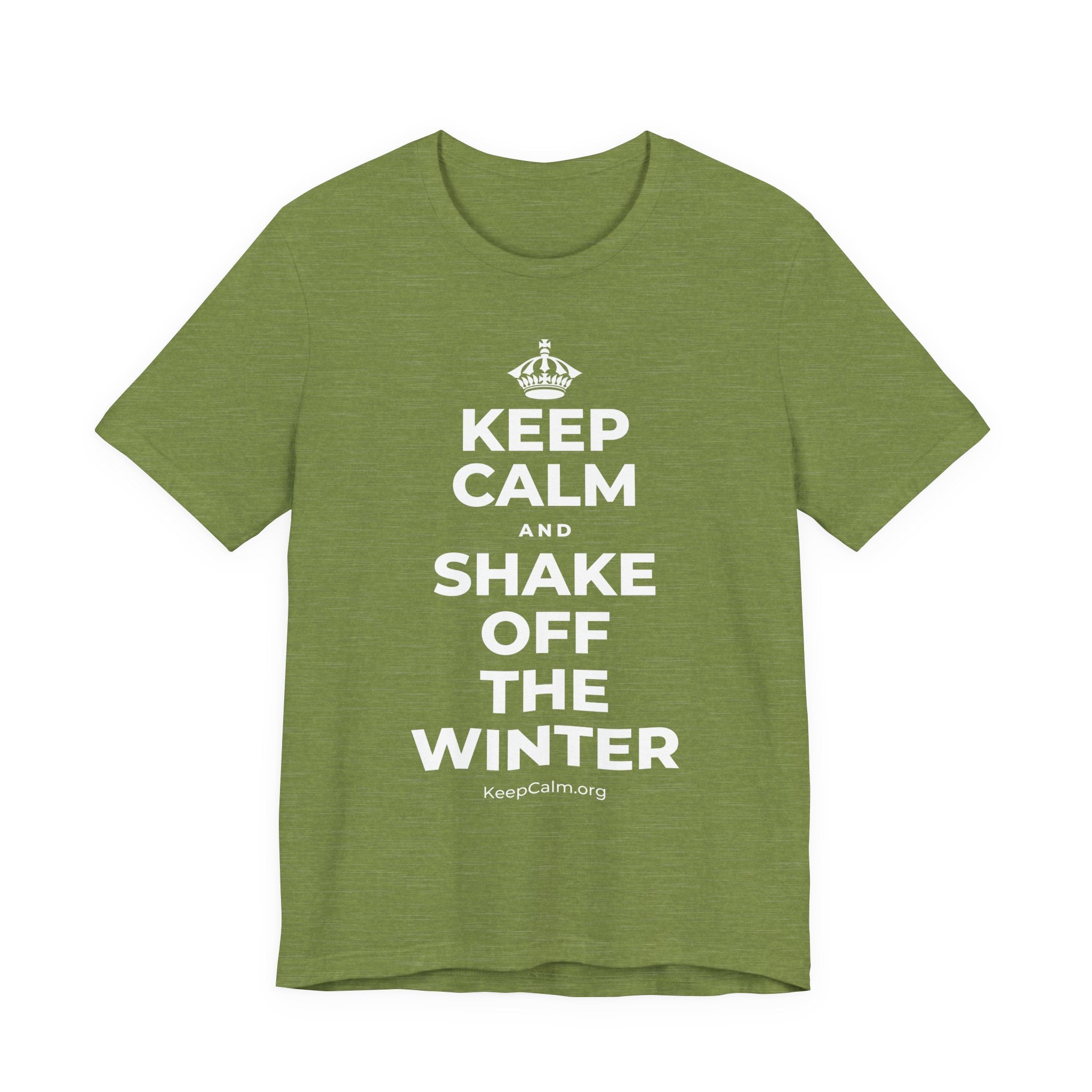 KEEP CALM AND SHAKE OFF THE WINTER T-Shirt (Baby Blue–Silver)