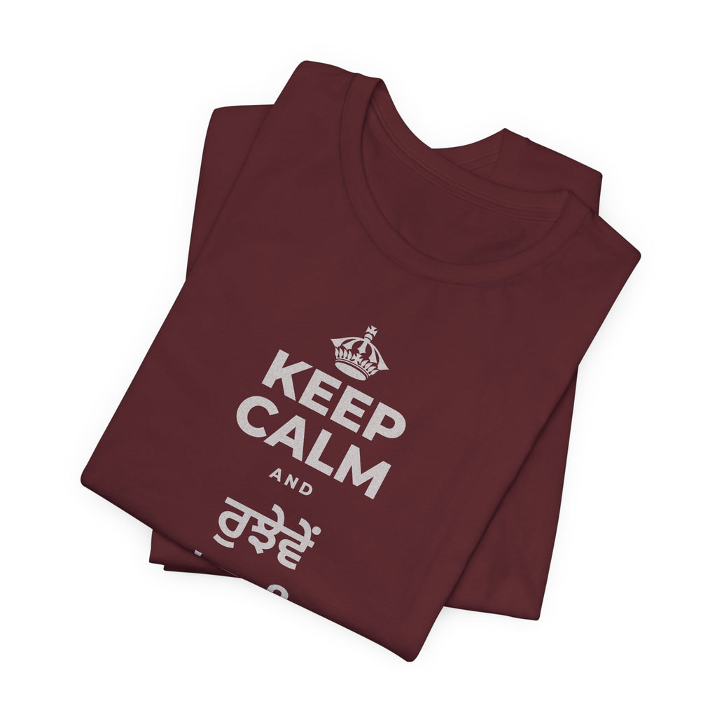 KEEP CALM AND ਰੁਝੇਵੇਂ 'ਚ ਵੀ ਨਰਮ ਰਹੋ T-Shirt (Baby Blue–Silver)