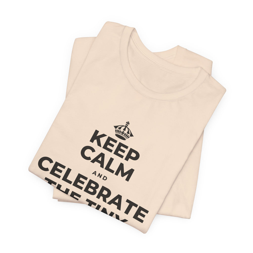 KEEP CALM AND CELEBRATE THE TINY VICTORIES EVERY SINGLE DAY T-Shirt (Soft Cream–Heather Mauve)