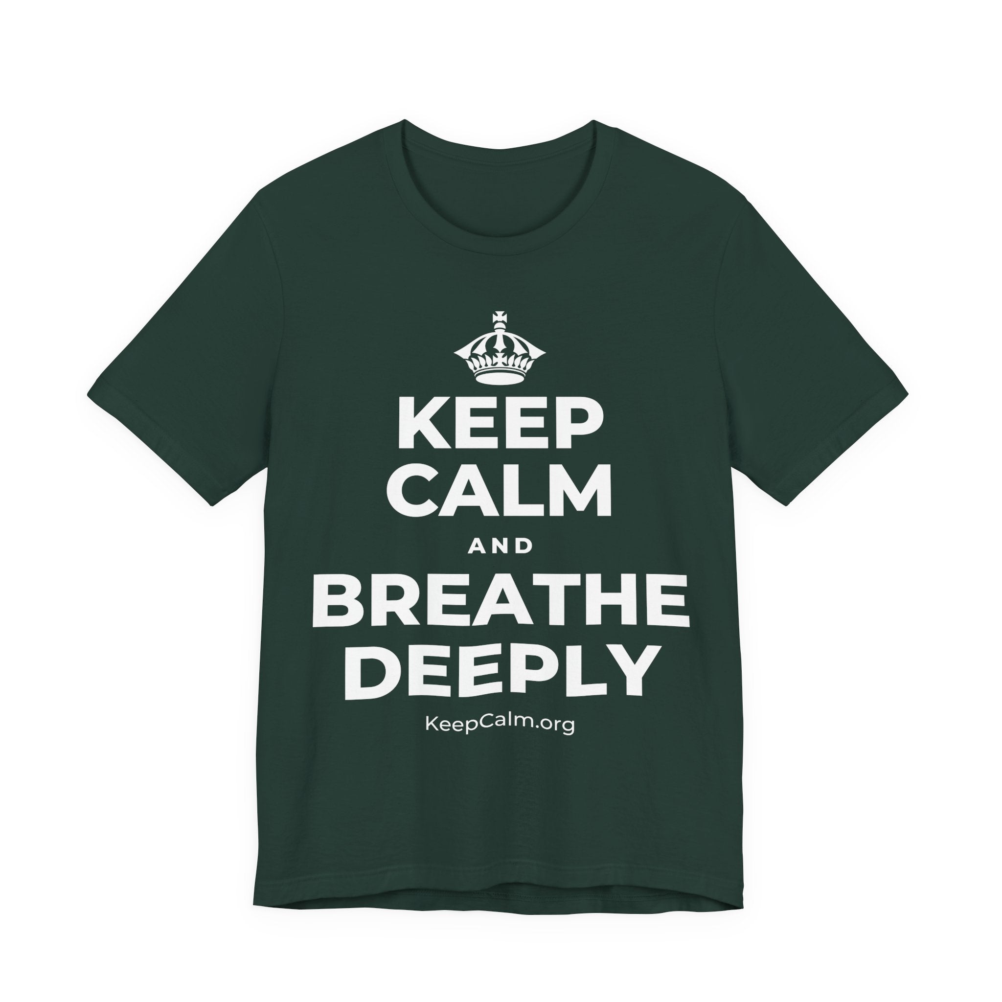 KEEP CALM AND BREATHE DEEPLY T-Shirt (White–Asphalt)