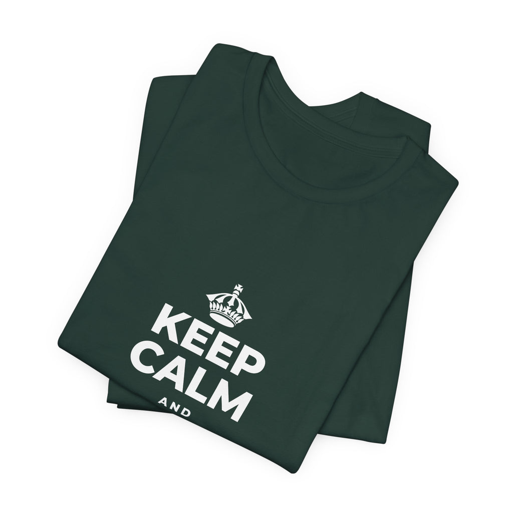 KEEP CALM AND CHASE GREATNESS T-Shirt (White–Asphalt)