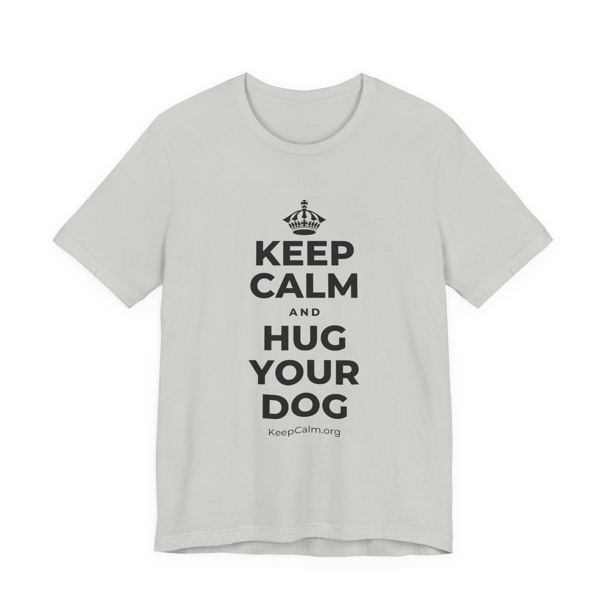 KEEP CALM AND HUG YOUR DOG T-Shirt (Baby Blue–Silver)