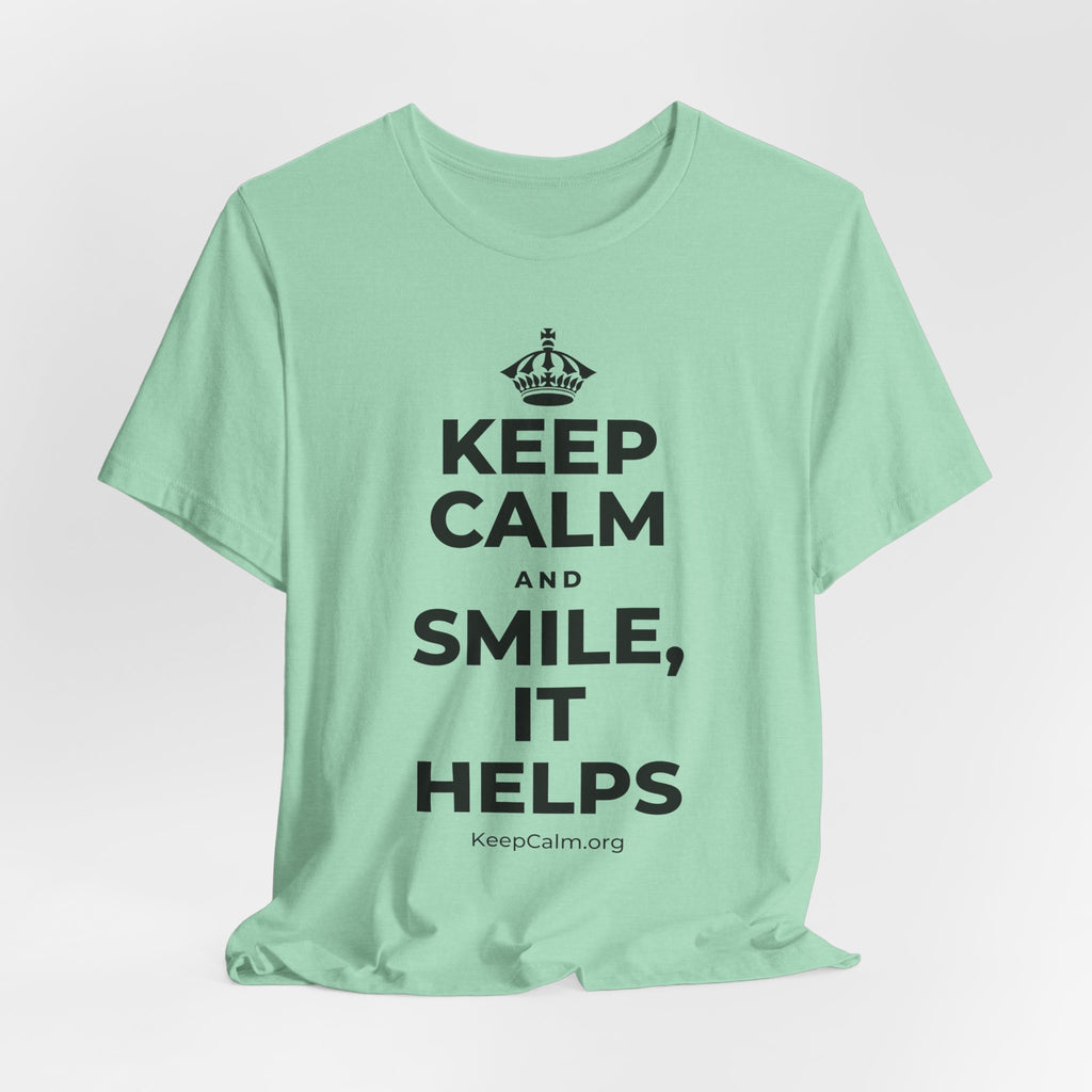 KEEP CALM AND SMILE, IT HELPS T-Shirt (Baby Blue–Silver)