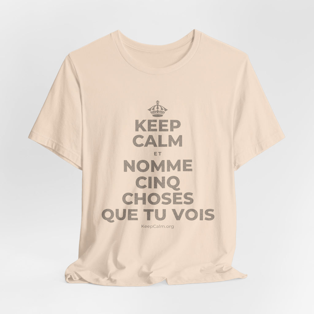KEEP CALM ET NOMME CINQ CHOSES QUE TU VOIS T-Shirt (Soft Cream–Heather Mauve)