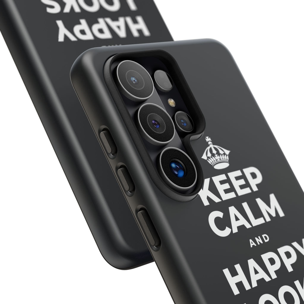 KEEP CALM AND HAPPY LOOKS GOOD ON YOU Phone Case (Dark)