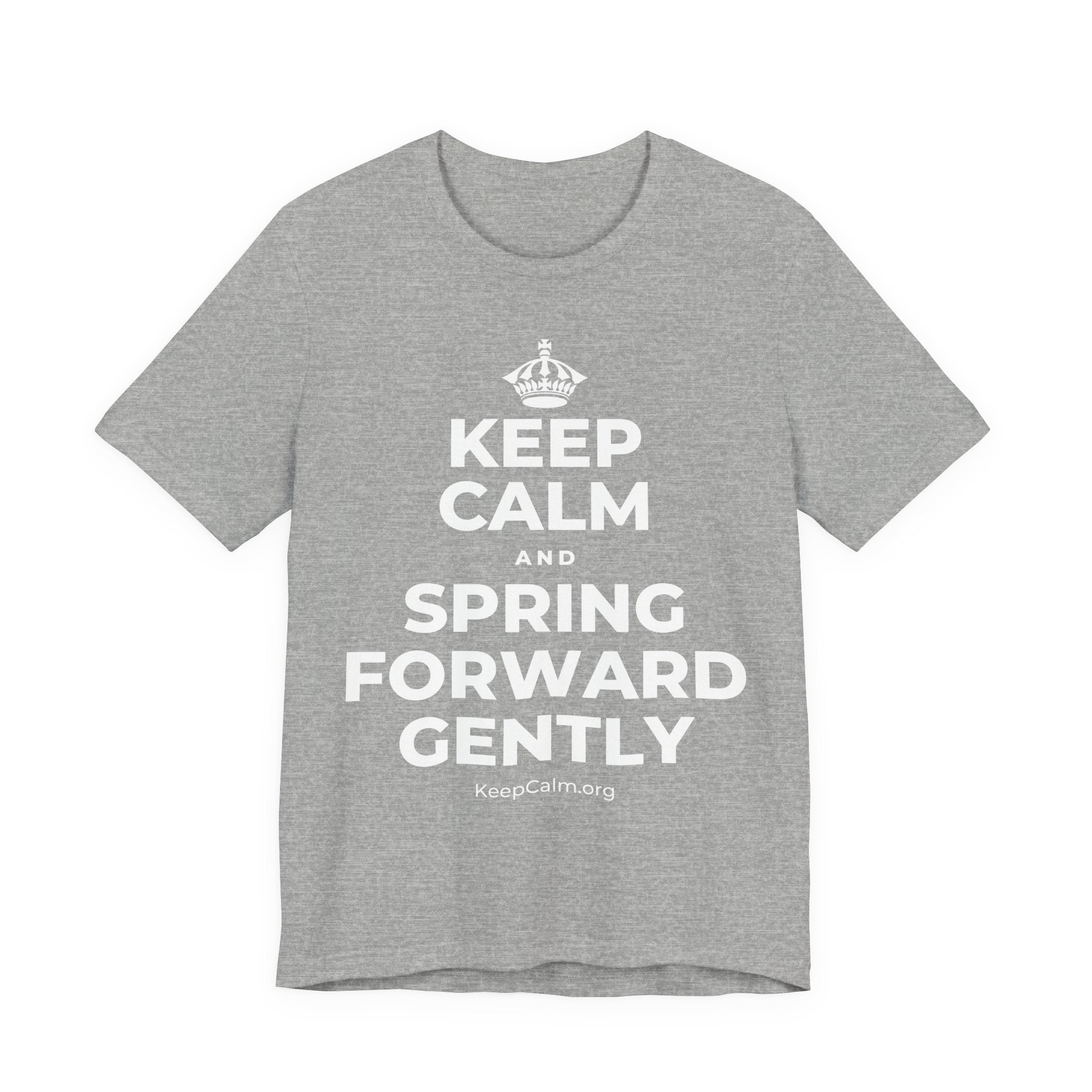 KEEP CALM AND SPRING FORWARD GENTLY T-Shirt (White–Asphalt)