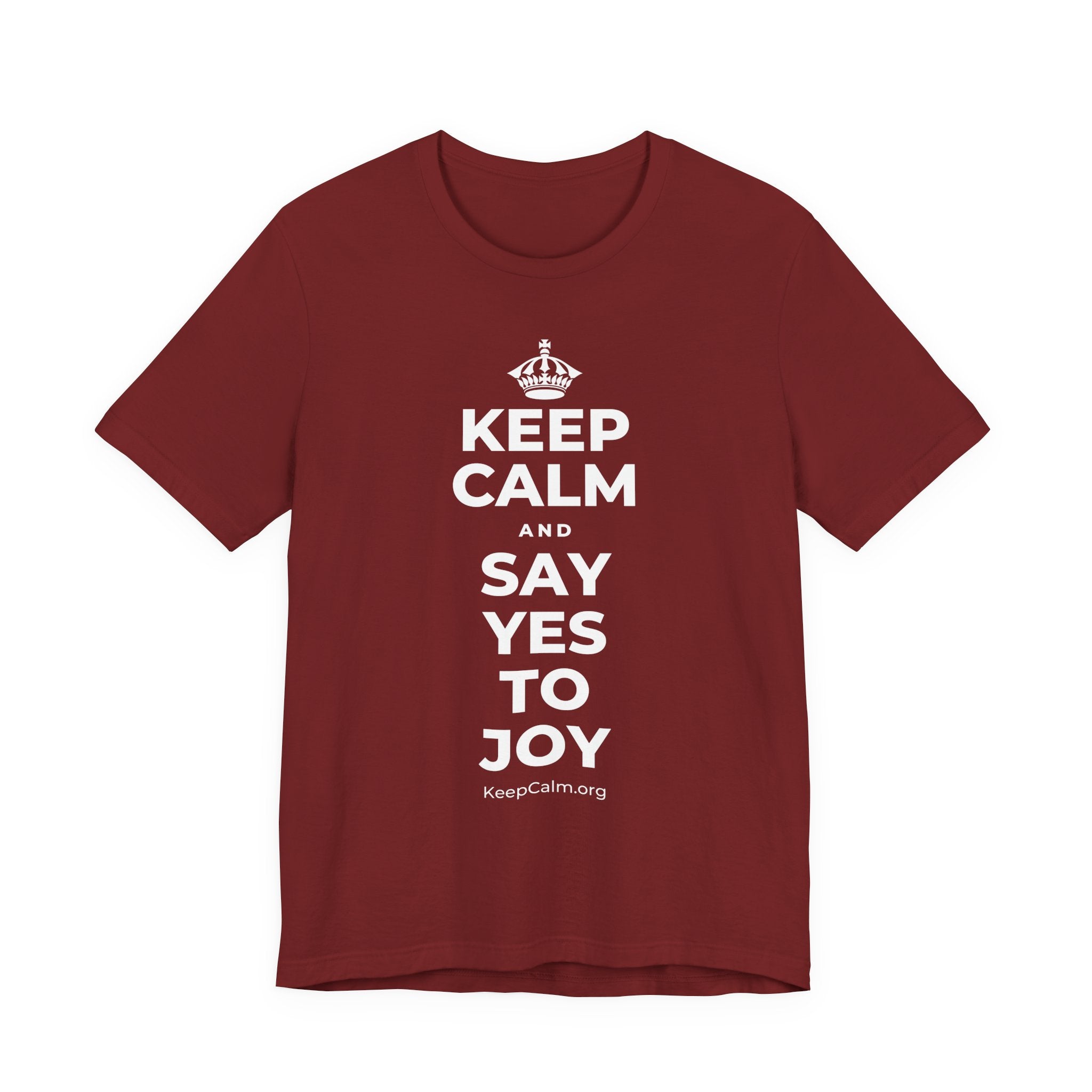KEEP CALM AND SAY YES TO JOY T-Shirt (Baby Blue–Silver)